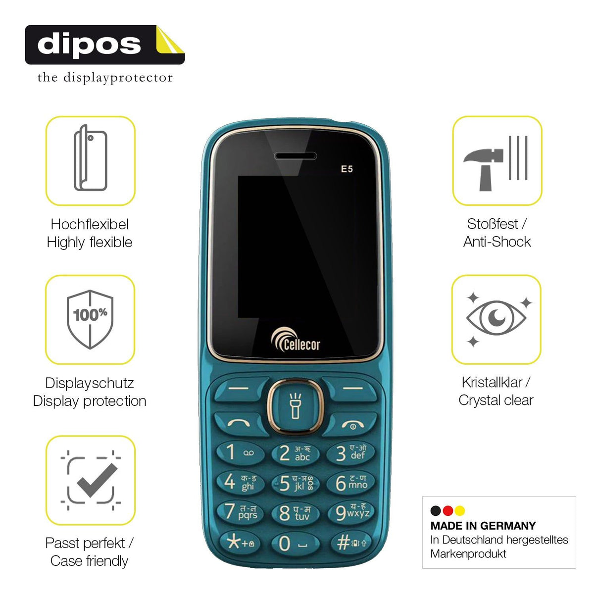 2x Screen Protector for Cellecor E5 Protective Film covers 100% dipos Flex