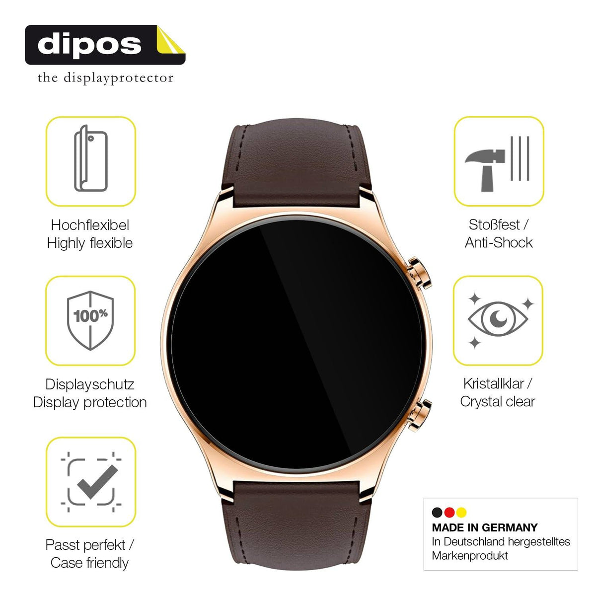 2x Screen Protector for Honor Watch GS 3 Protective Film covers 100% dipos Flex
