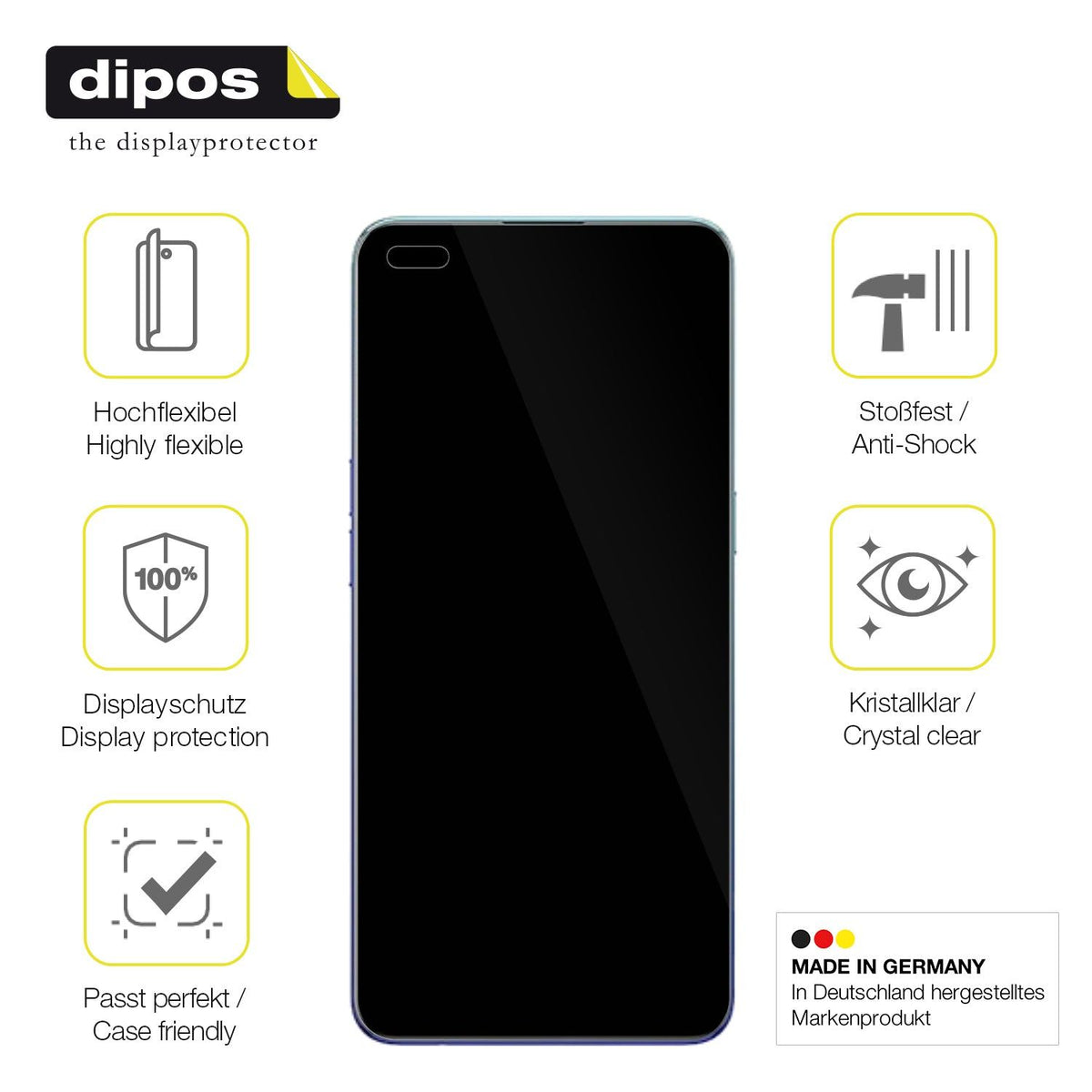 2x Screen Protector for Oppo Reno3 Pro 4G Protective Film covers 100% dipos Flex