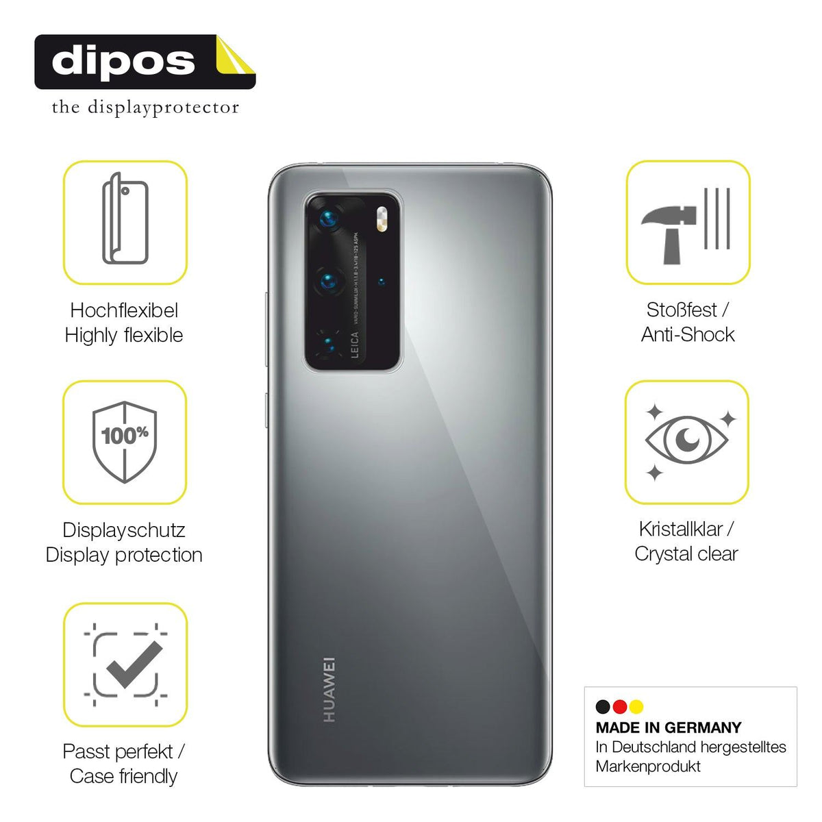2x Screen Protector for Huawei P40 Pro Rückseite Protective Film covers 100%