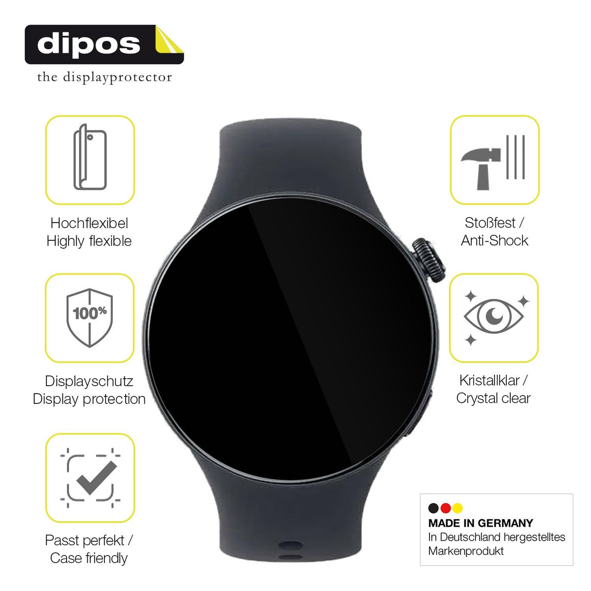 2x Screen Protector for Vivo Watch 5 Protective Film covers 100% dipos Flex