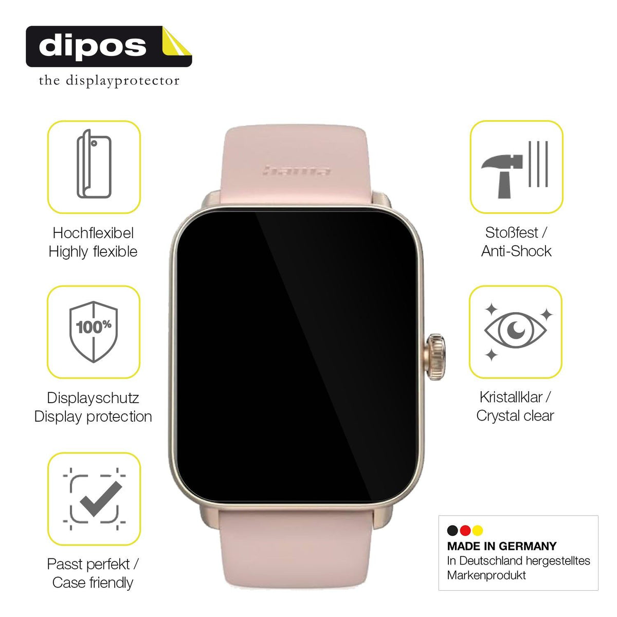 2x Screen Protector for Hama Smartwatch 6010 Protective Film covers 100% dipos