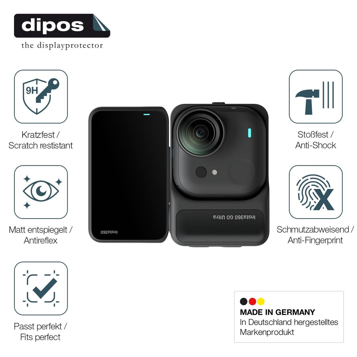 2x Screen Protector for Insta360 Go Ultra matte Flexible Glass 9H dipos