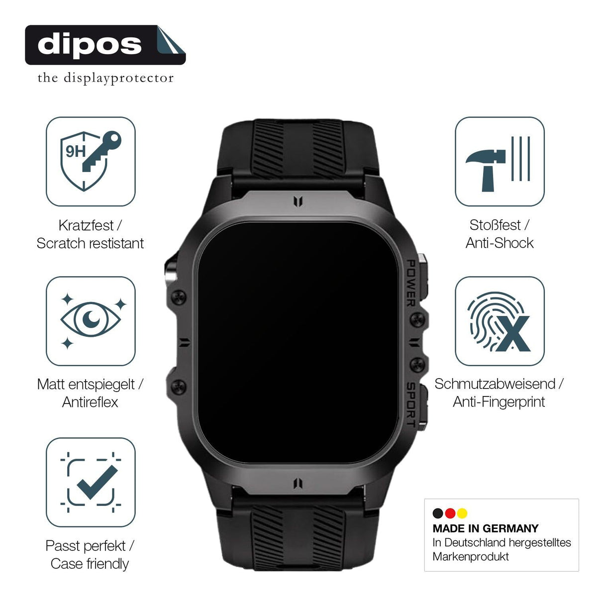 2x Screen Protector for Tesofit Smartwatch 1.85 Zoll matte Flexible Glass 9H