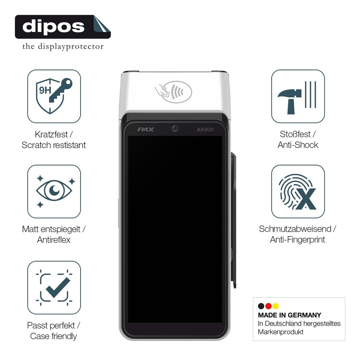 2x Screen Protector for Pax A8900 matte Flexible Glass 9H dipos