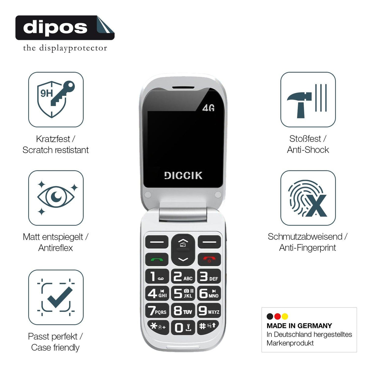 2x Screen Protector for Diccik Seniorenhandy K01 matte Flexible Glass 9H dipos