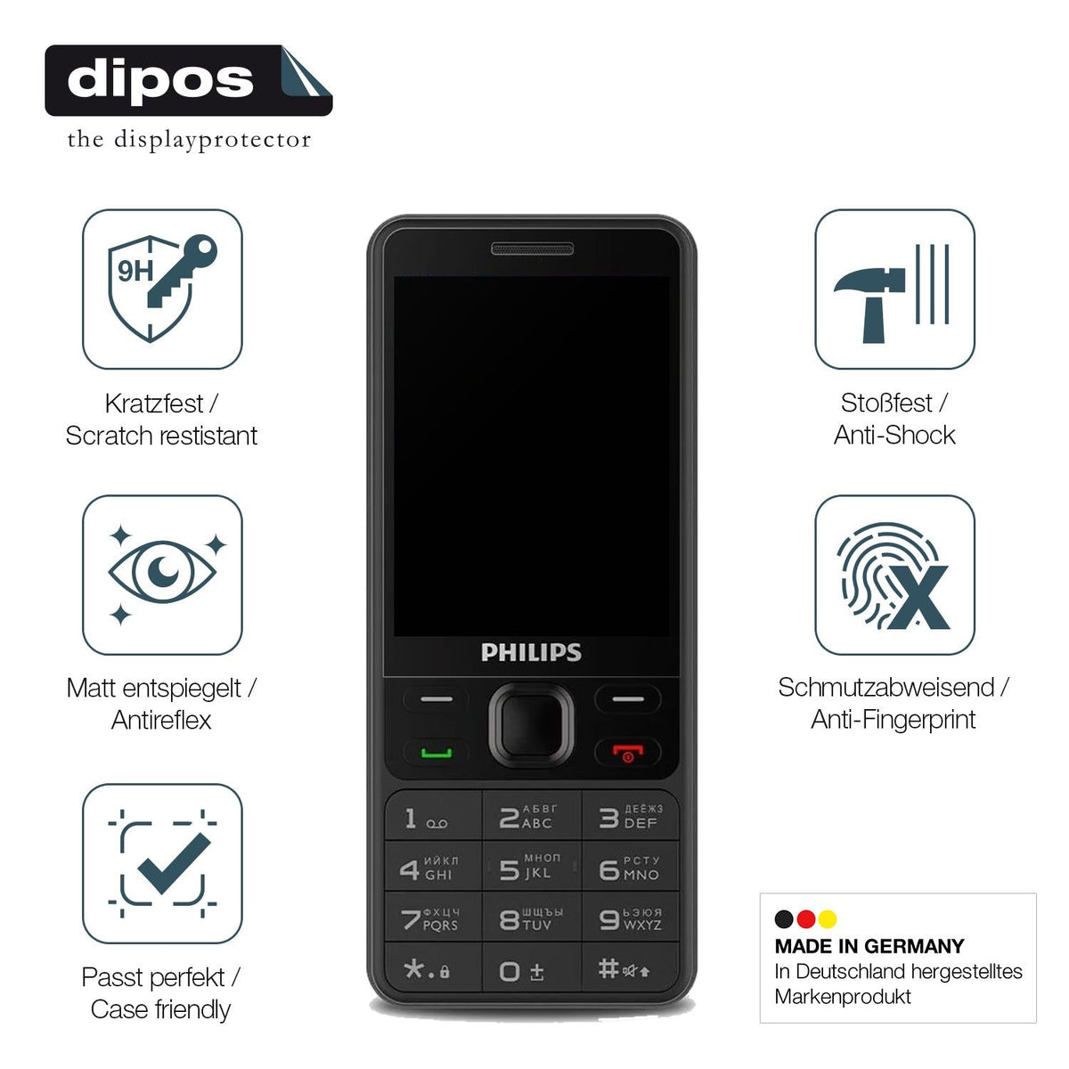 2x Screen Protector for Philips Xenium E185 matte Flexible Glass 9H dipos