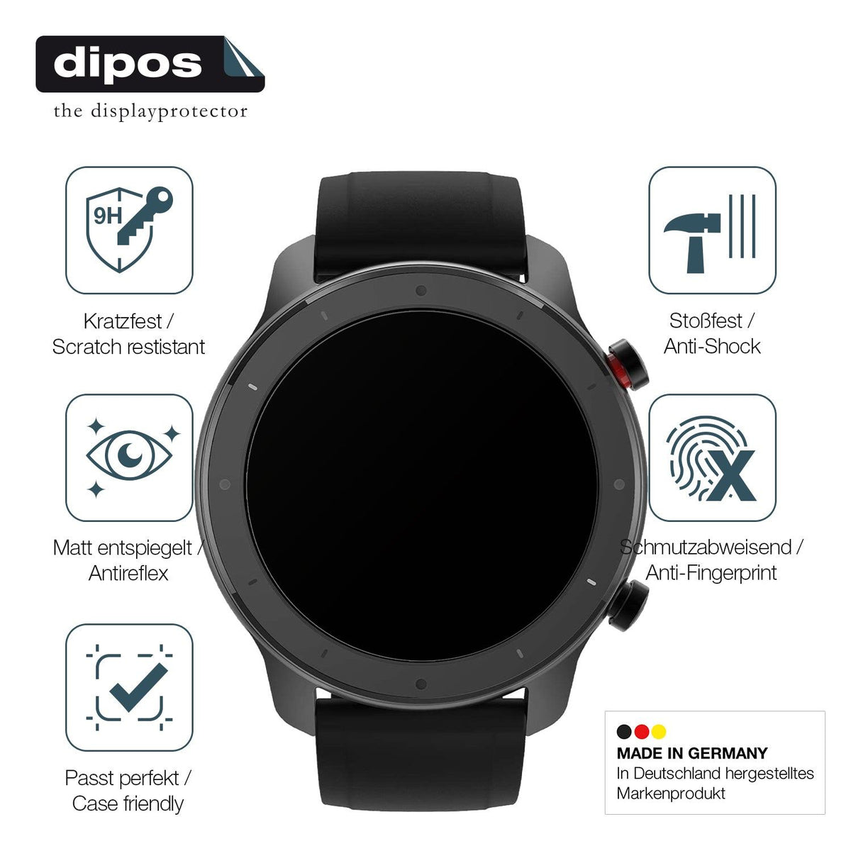 2x Screen Protector for 47mm Durchmesser Uhr matte Flexible Glass 9H dipos