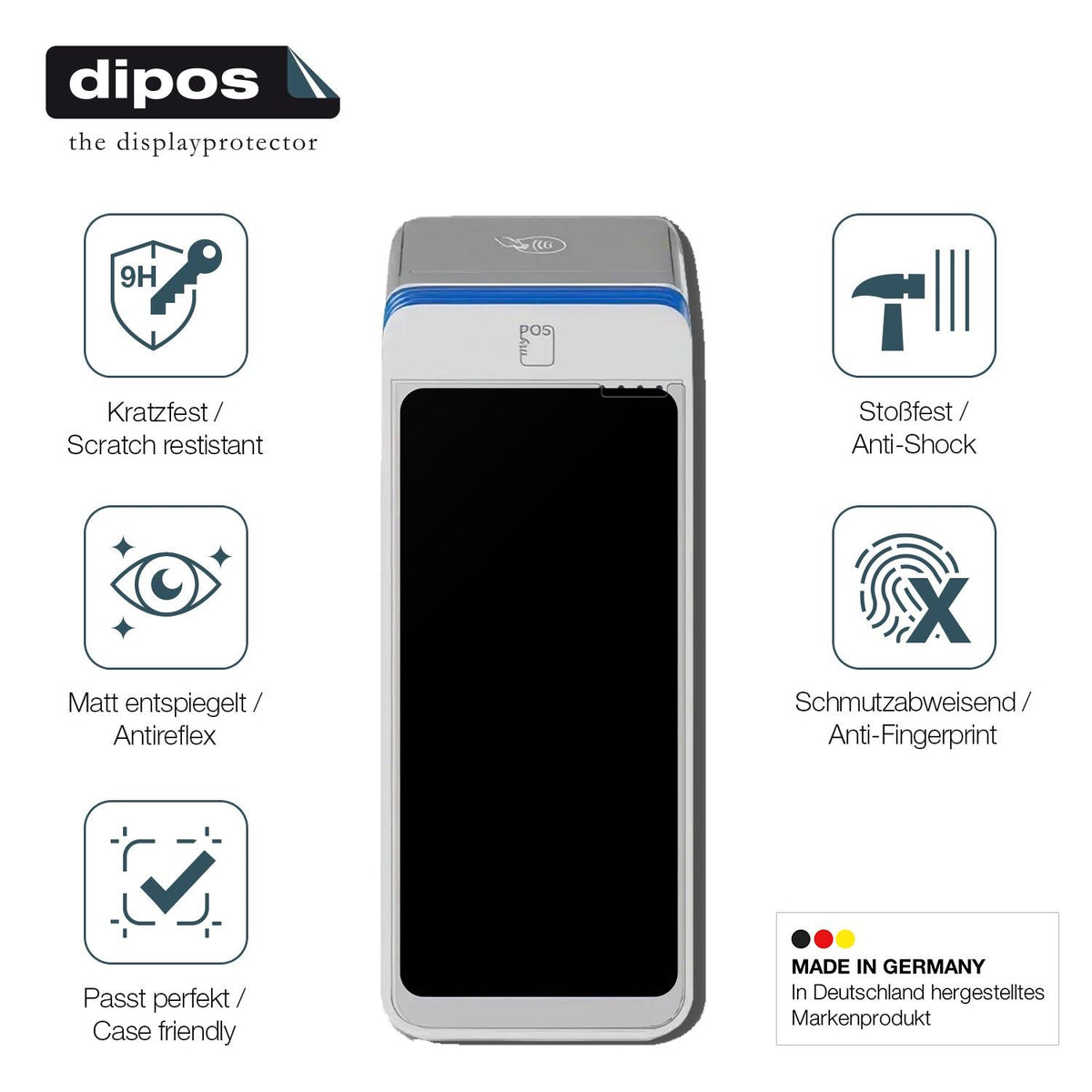 2x Screen Protector for myPOS Ultra matte Flexible Glass 9H dipos