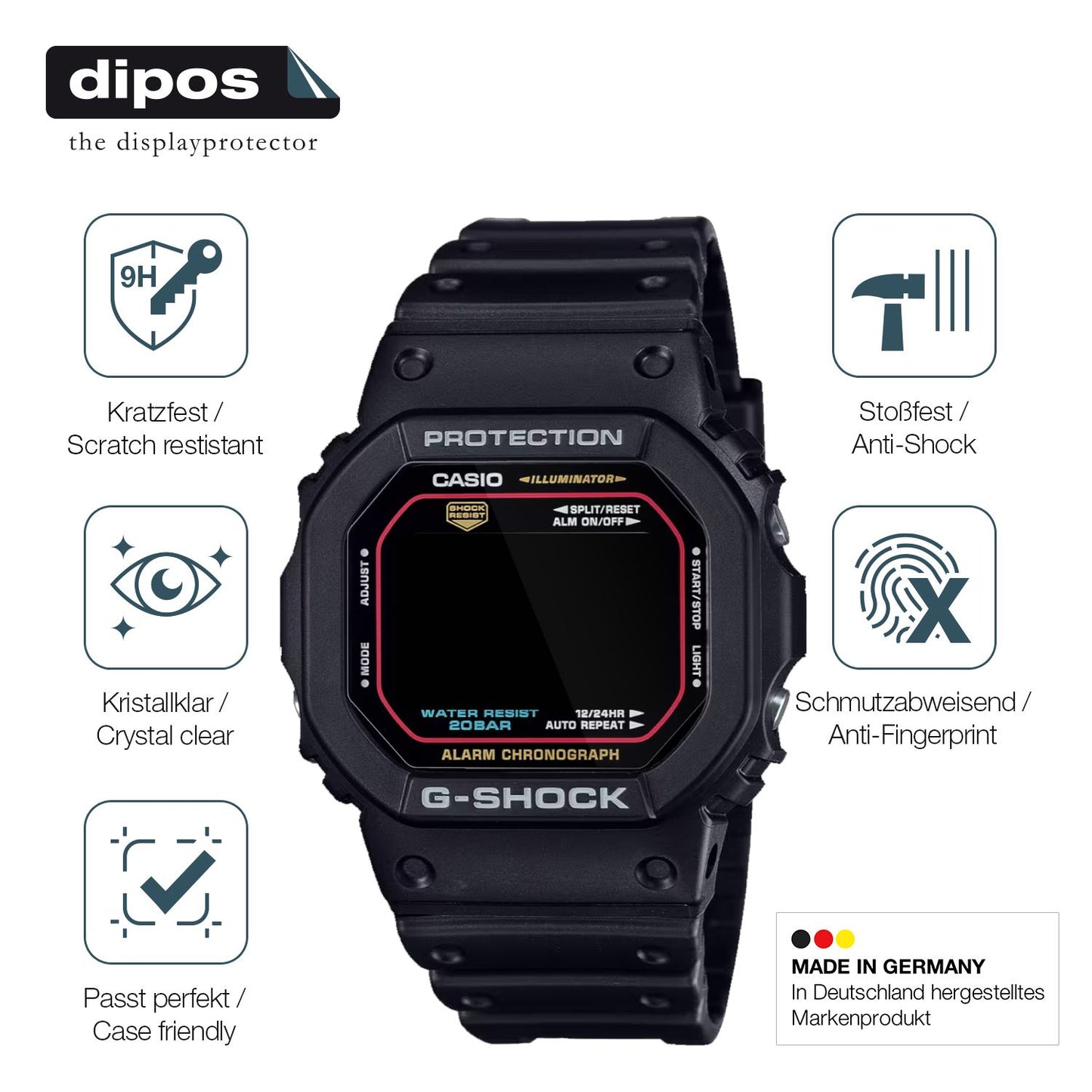 2x Screen Protector for Casio G-Shock DW-5600RL-1 Flexible Glass 9H dipos