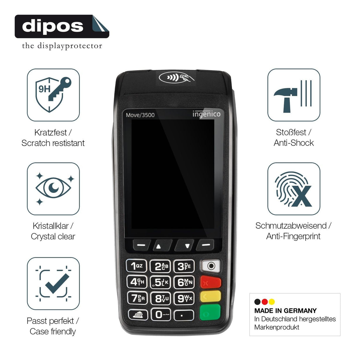 2x Screen Protector for Ingenico Move 3500 Flexible Glass 9H dipos