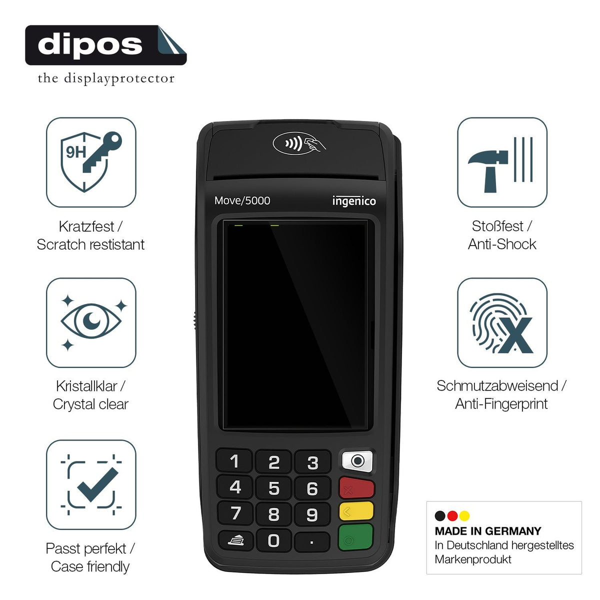 2x Screen Protector for Ingenico Move 5000 Flexible Glass 9H dipos