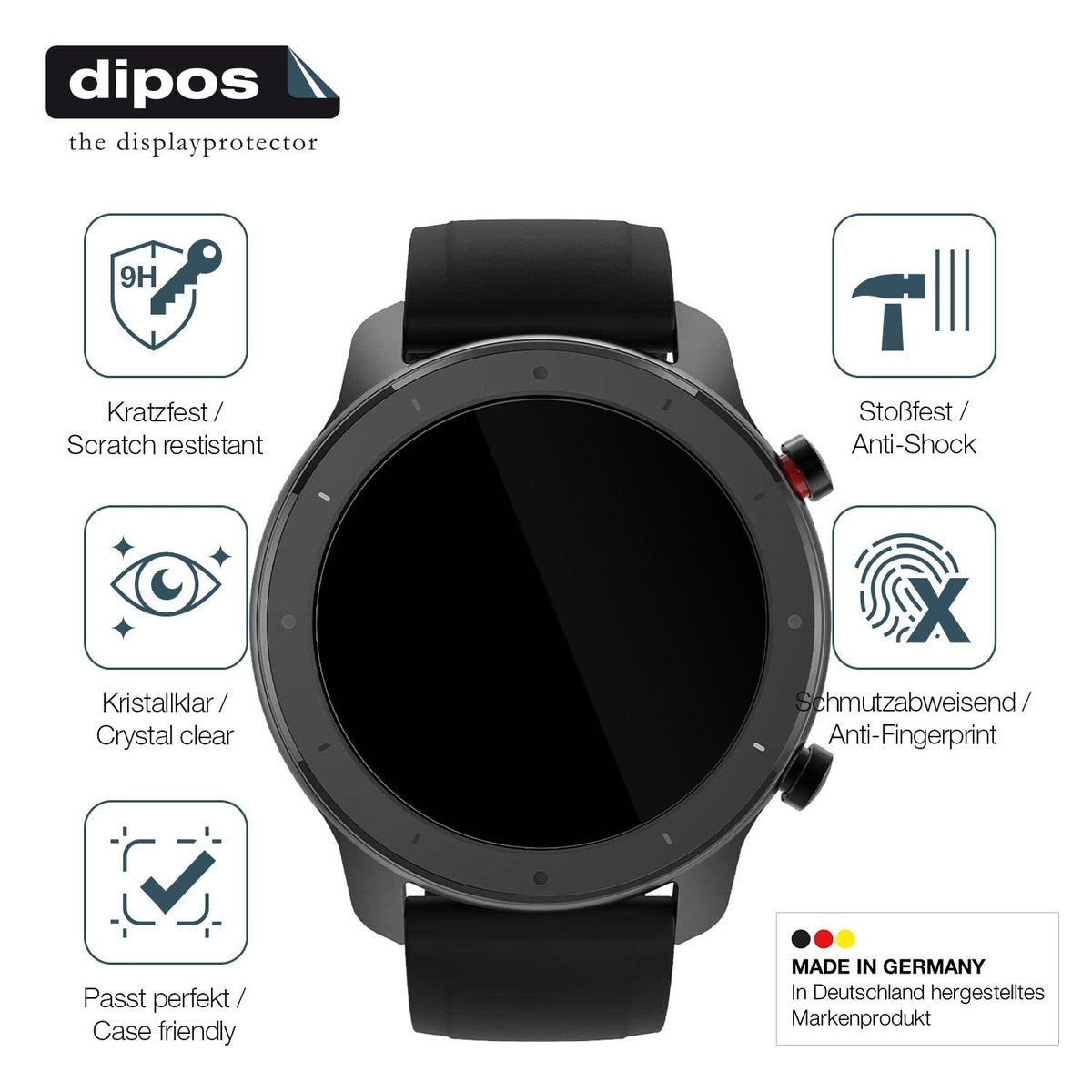 2x Screen Protector for 47mm Durchmesser Uhr Flexible Glass 9H dipos