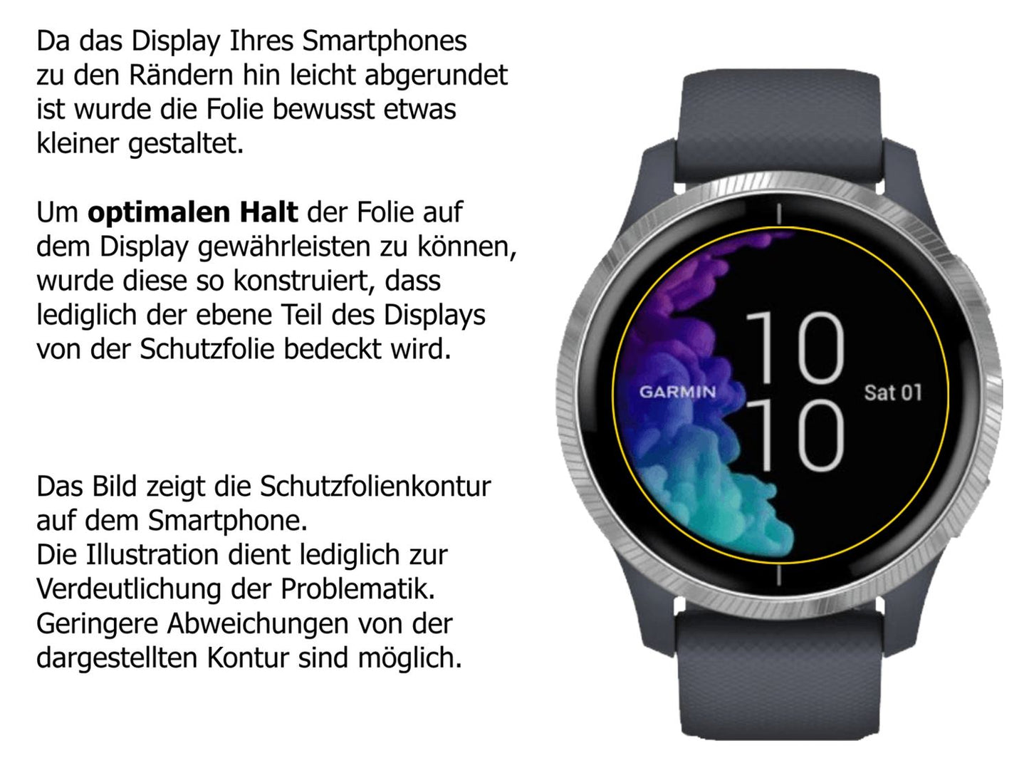 Dünne und klare Folie passend zugeschnitten für Garmin Venu (43mm)