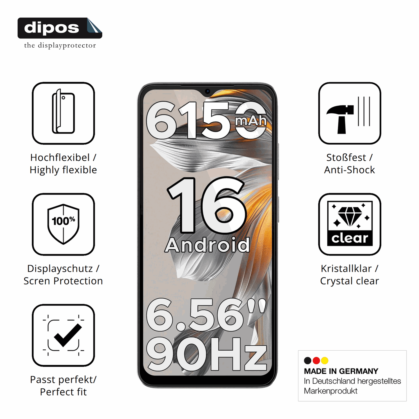 2x Screen Protector for Doogee Note 56 Protective Film covers 100% dipos Flex