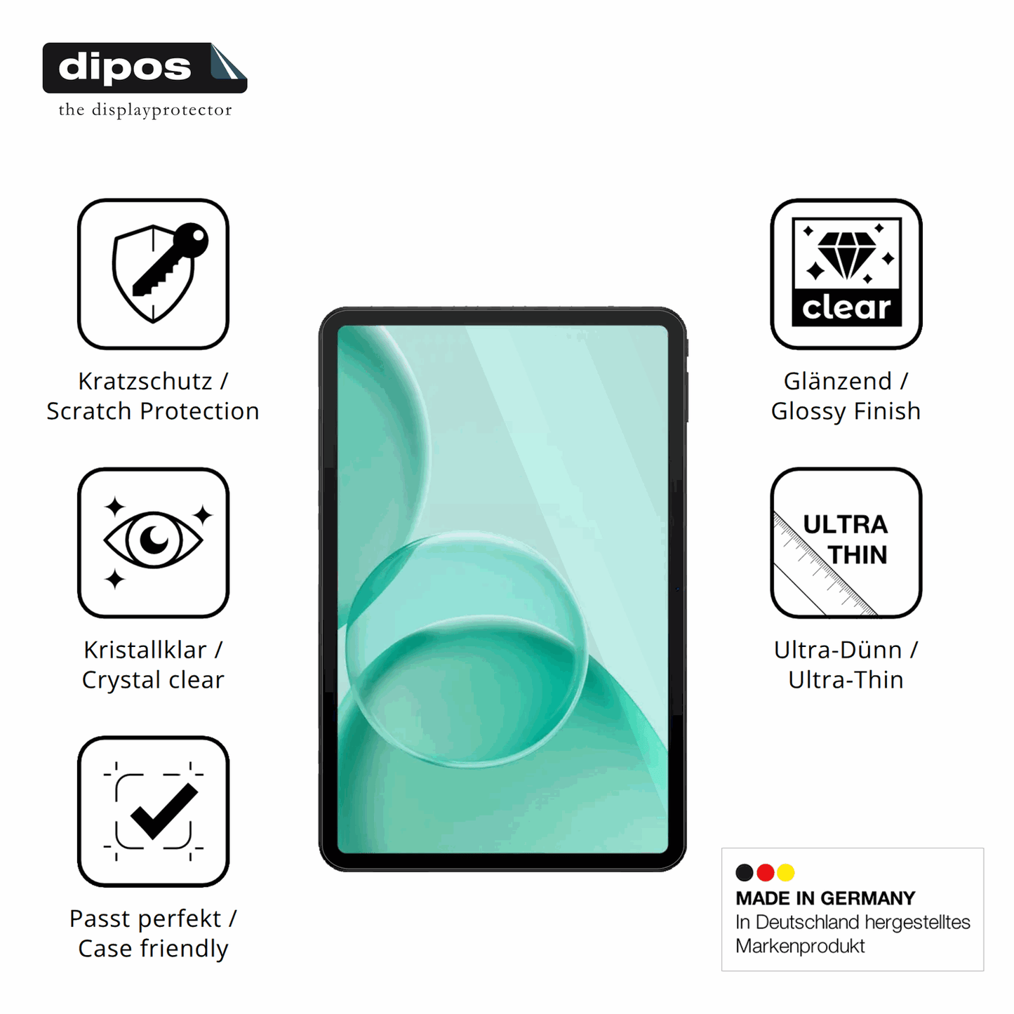 Displayschutz hergestellt in Deutschland, höchste Qualität made in Germany