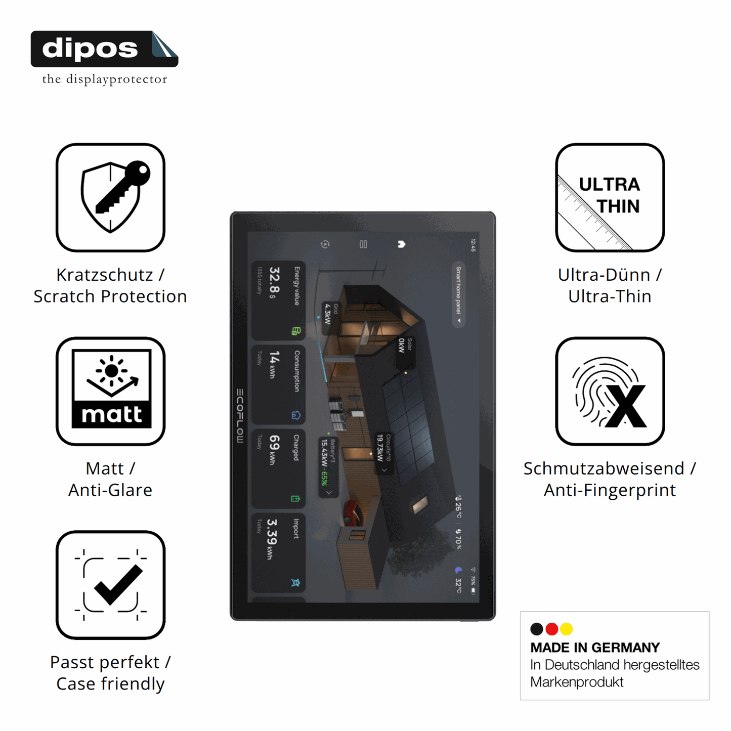 Displayschutz hergestellt in Deutschland, höchste Qualität made in Germany