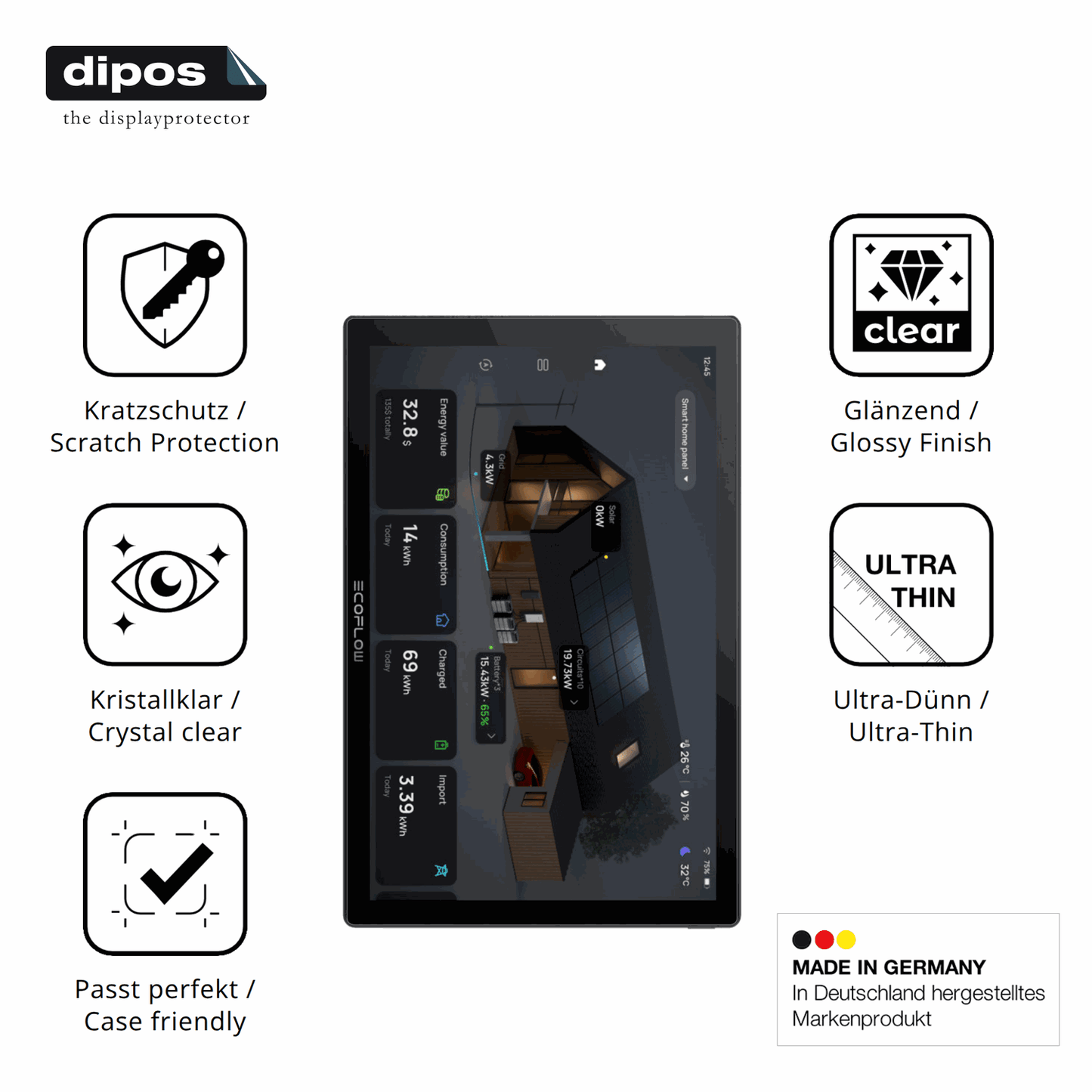 Displayschutz hergestellt in Deutschland, höchste Qualität made in Germany