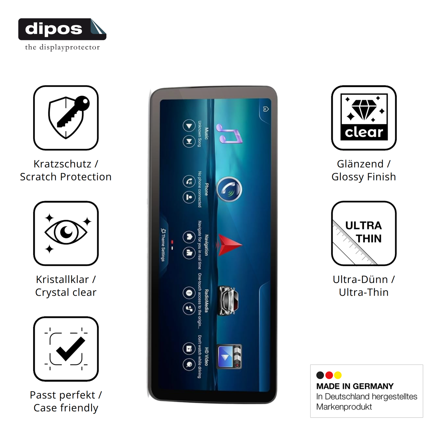 Displayschutz hergestellt in Deutschland, höchste Qualität made in Germany