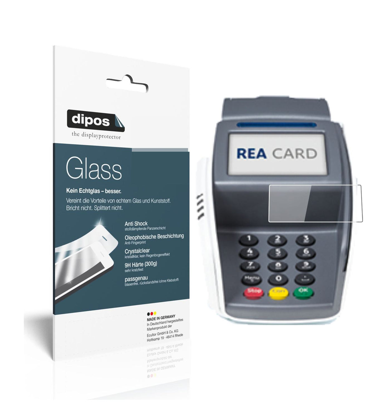 Klare Displayschutzfolie von dipos passend für REA CARD T7 pro, 9H kratzfest und blasenfrei montiert