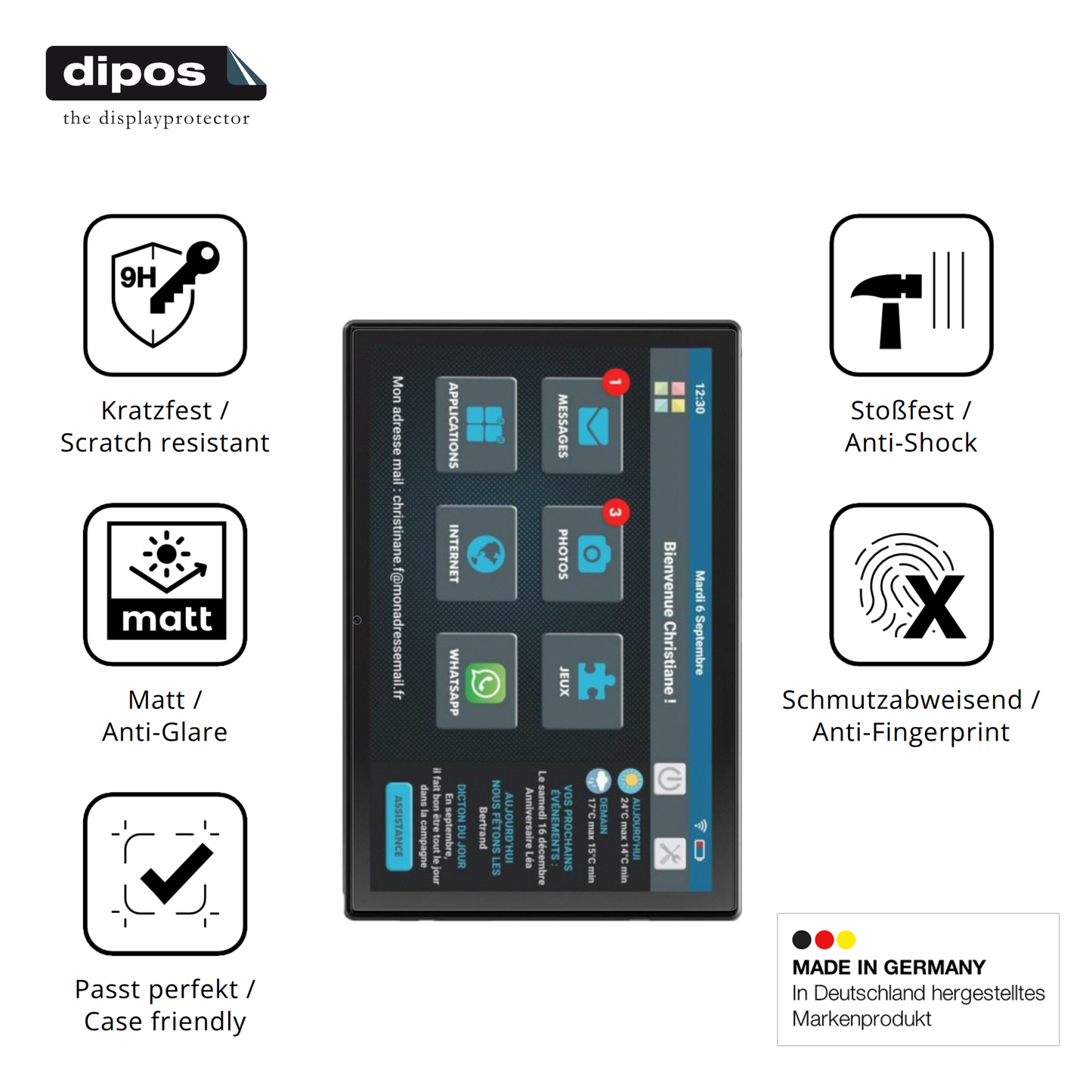 Displayschutz hergestellt in Deutschland, höchste Qualität made in Germany