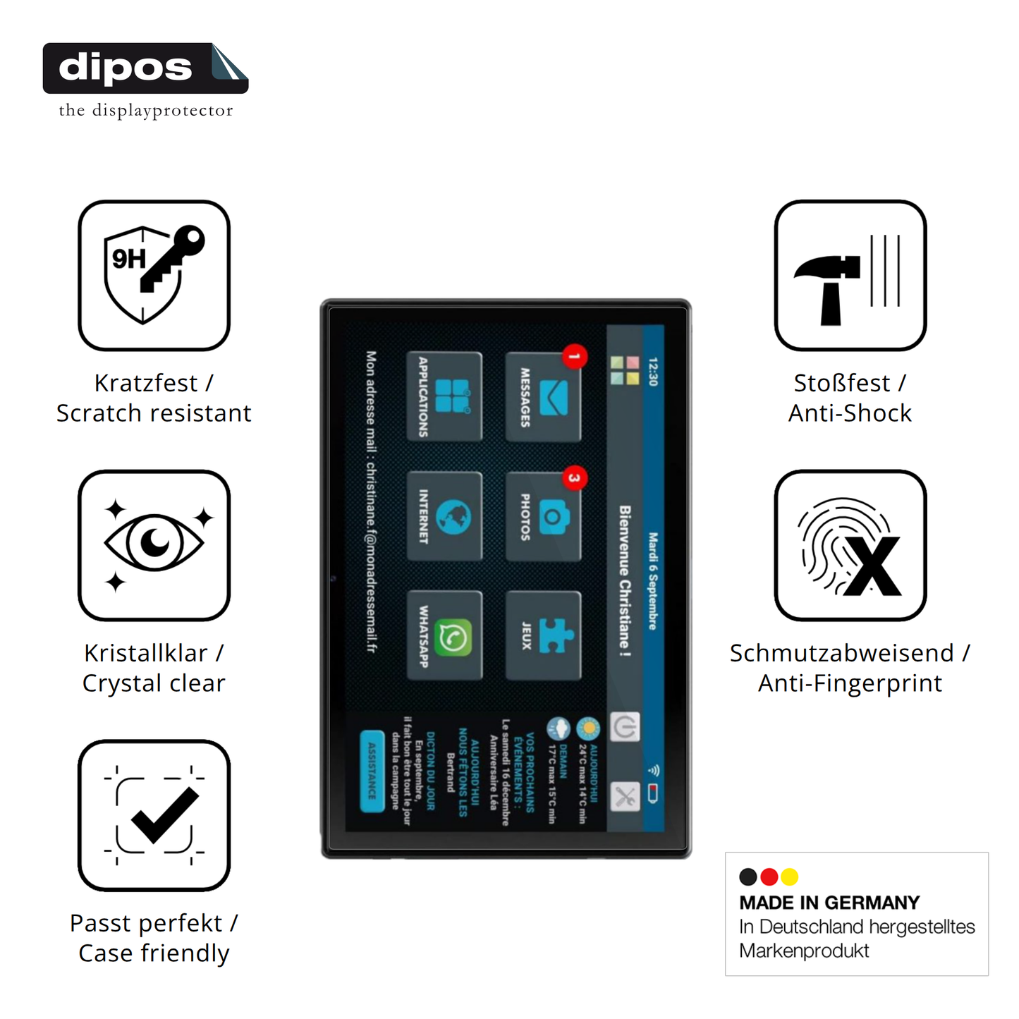 Displayschutz hergestellt in Deutschland, höchste Qualität made in Germany