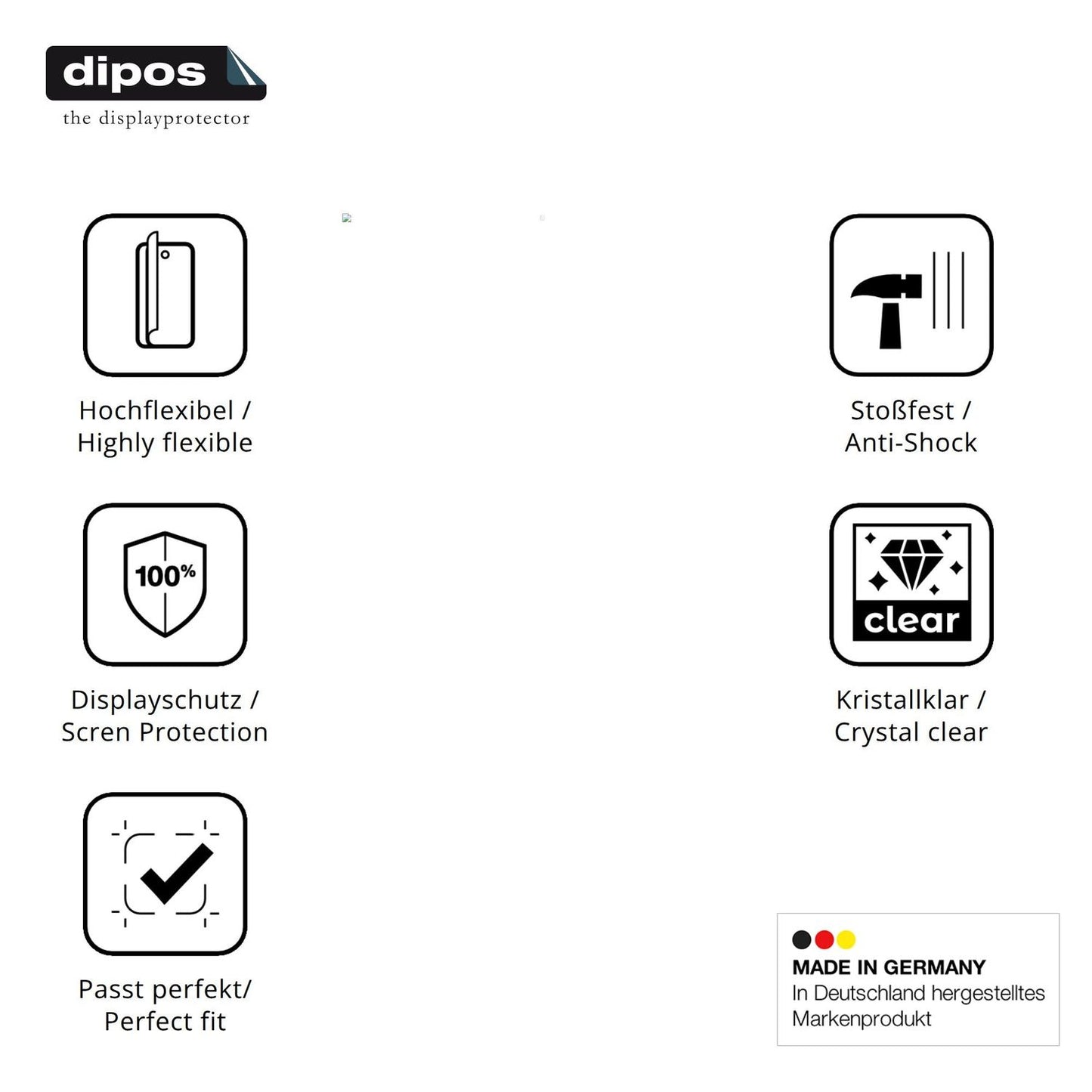 Displayschutz hergestellt in Deutschland, höchste Qualität made in Germany