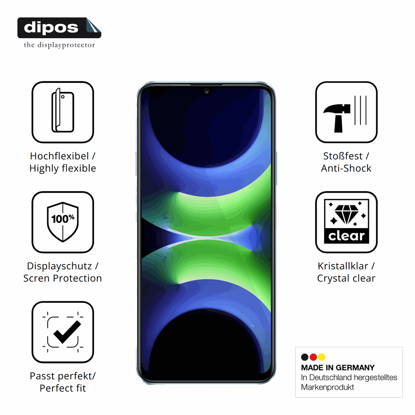 Displayschutz hergestellt in Deutschland, höchste Qualität made in Germany