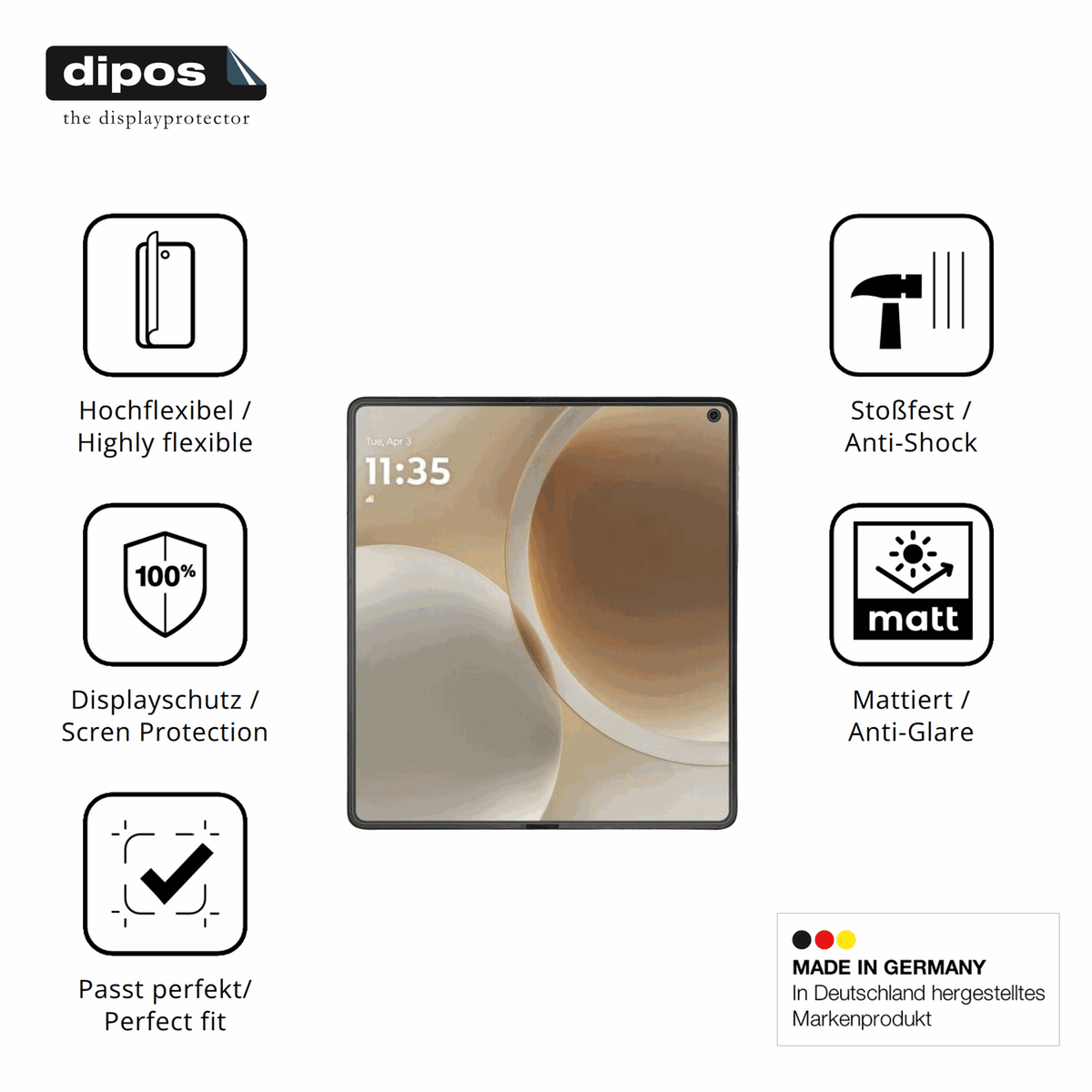 Displayschutz hergestellt in Deutschland, höchste Qualität made in Germany