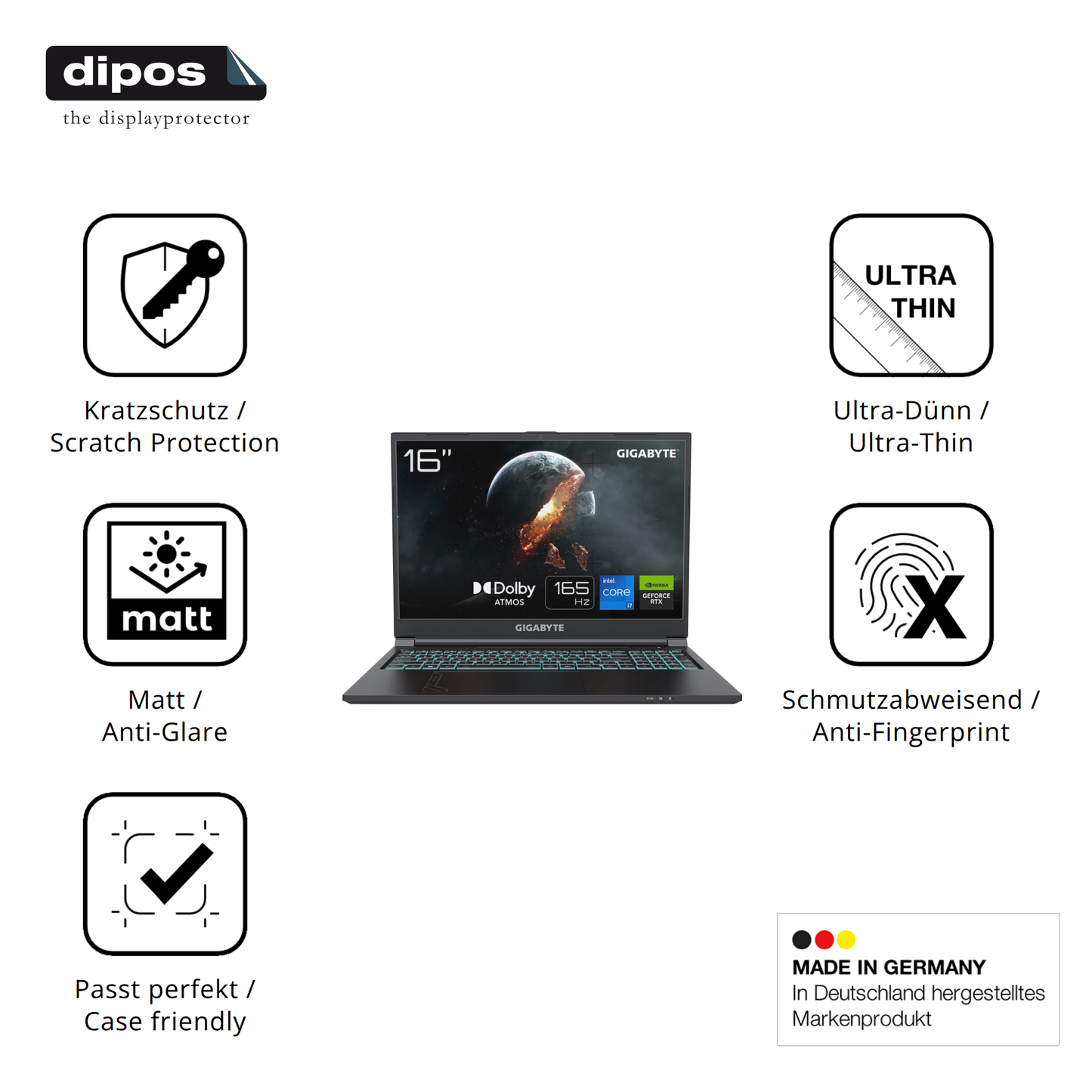 Displayschutz hergestellt in Deutschland, höchste Qualität made in Germany