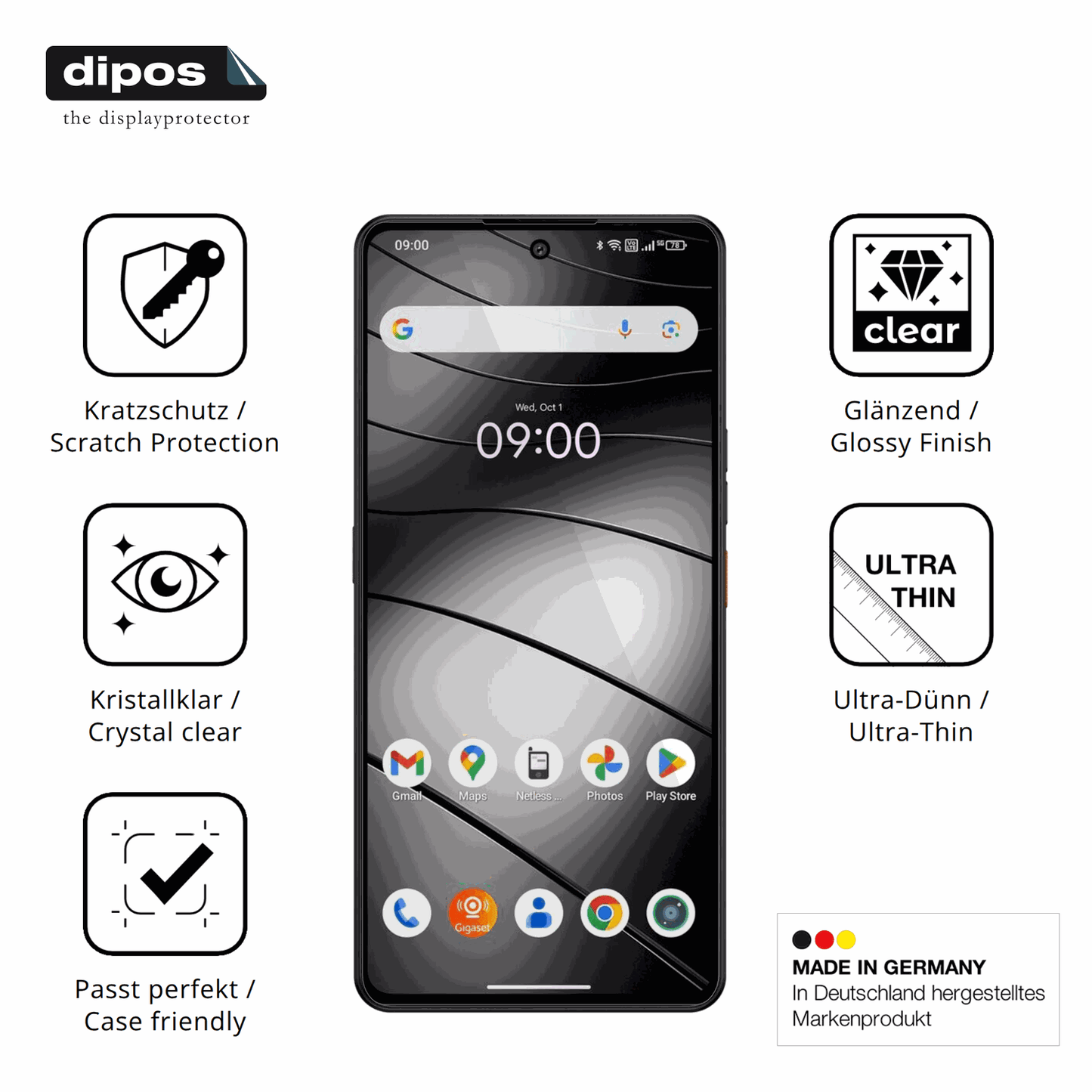 Displayschutz hergestellt in Deutschland, höchste Qualität made in Germany