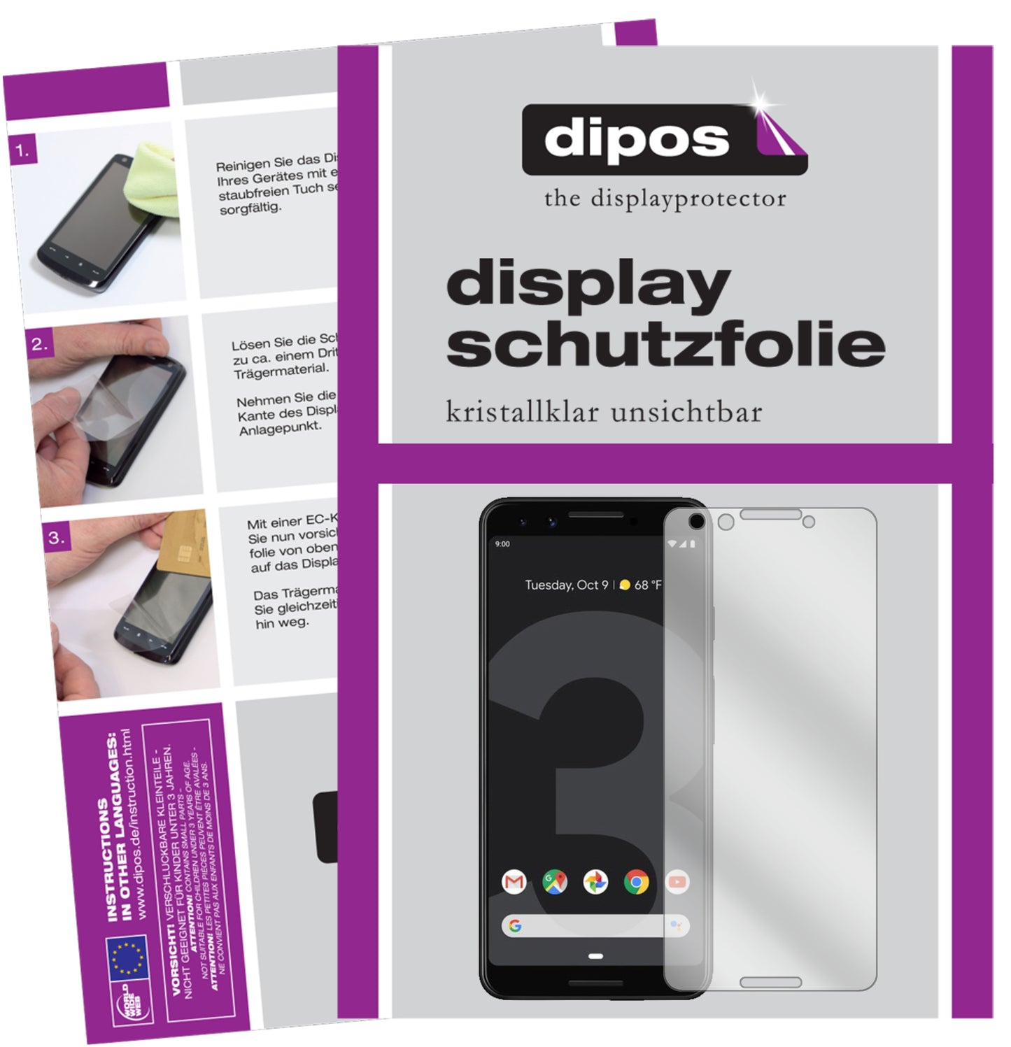 Kristallklare, dünne Schutzfolie: Kratzfest & passgenau für Google-Pixel 3