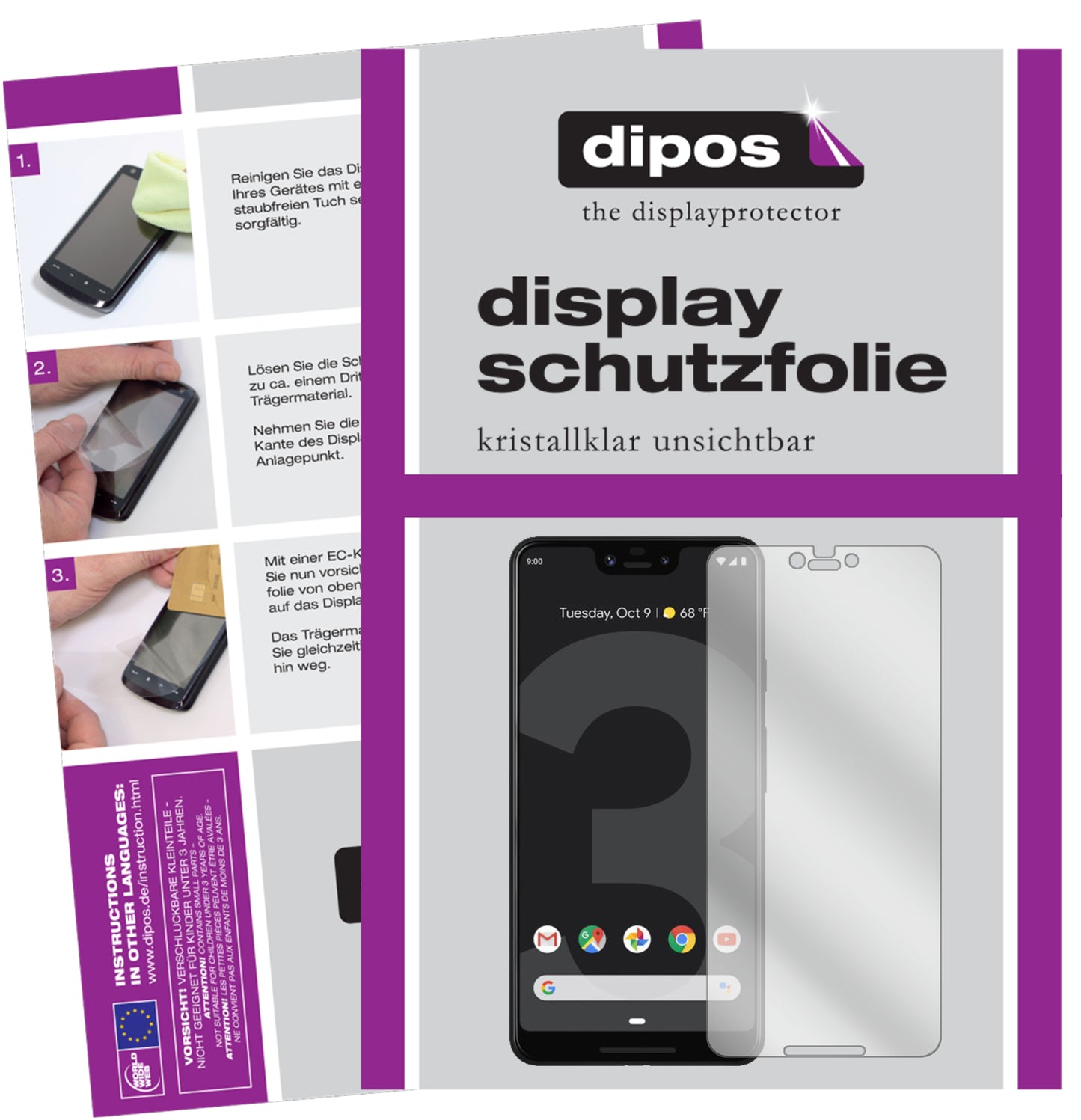 Kristallklare, dünne Schutzfolie: Kratzfest & passgenau für Google-Pixel 3 XL