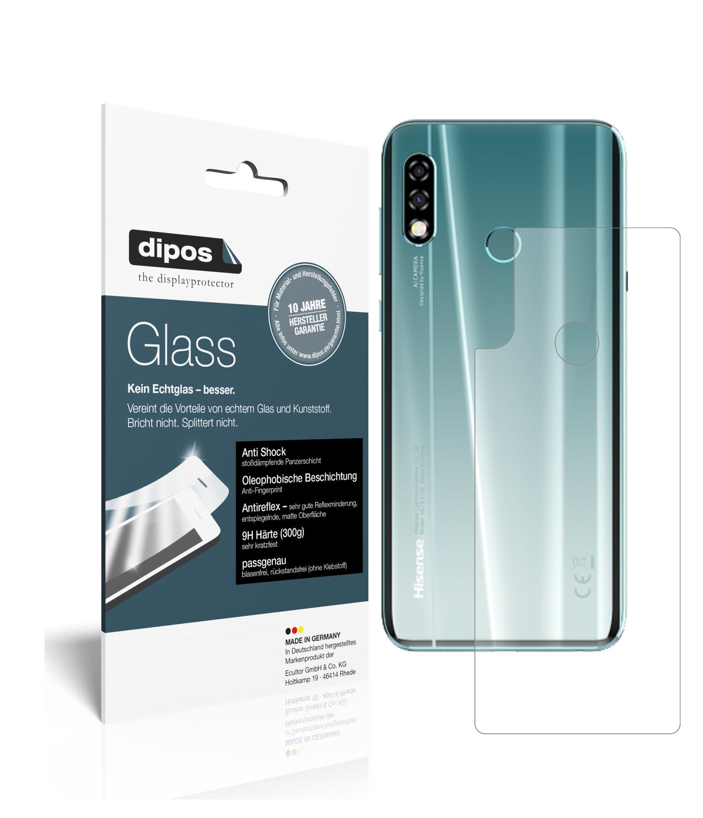 Mattes Panzerglas: Schutz vor Brüchen, Fingerabdrücken und Bildschirmblendung für Hisense-Infinity H30 Rückseite