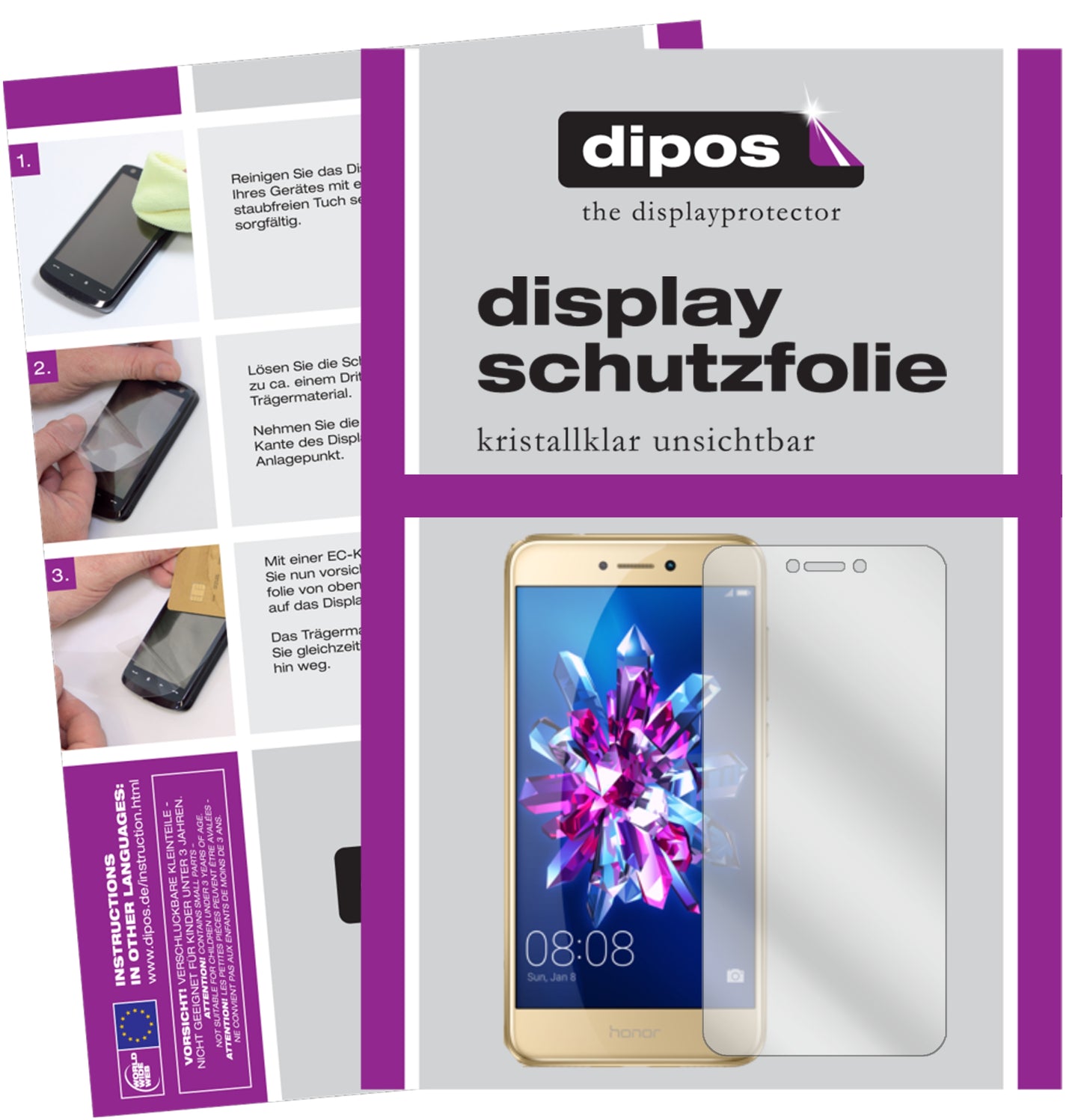 Kristallklare, dünne Schutzfolie: Kratzfest & passgenau für Honor-8 Lite