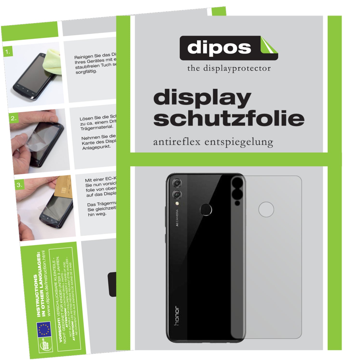 Mattes Panzerglas: Entspiegelte, dünne Folie, Fingerabdruckresistenz und Bildschirmschutz für Honor-View 10 Lite Rückseite