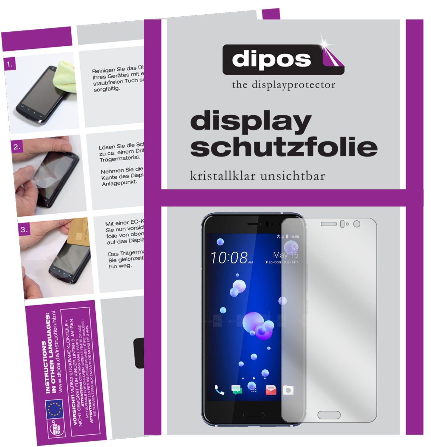 Kristallklare, dünne Schutzfolie: Kratzfest & passgenau für HTC-U11