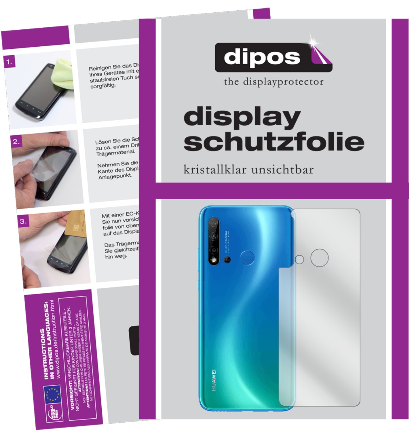 Kristallklare, dünne Schutzfolie: Kratzfest & passgenau für Huawei-P20 lite (2019) Rückseite