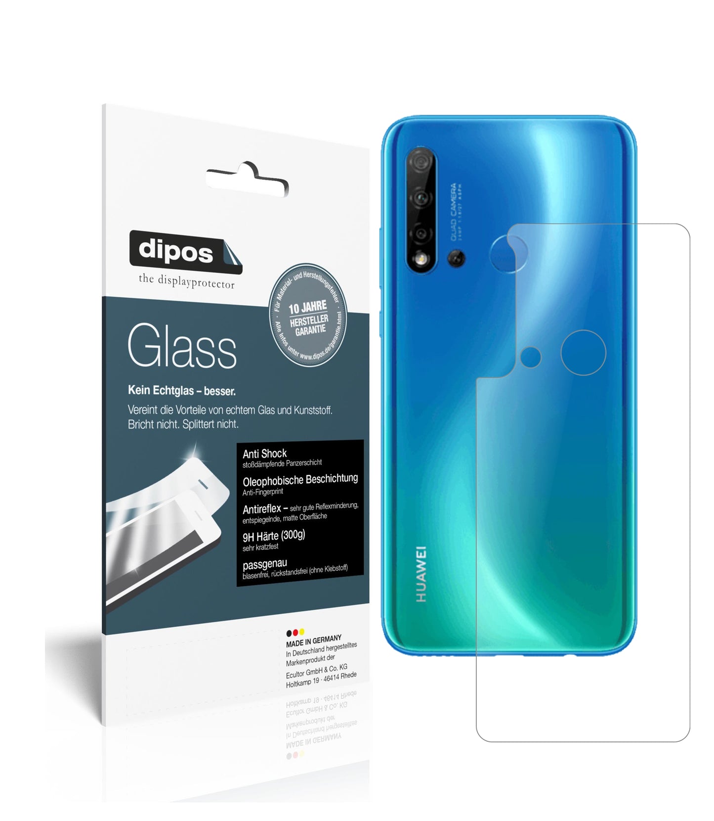 Mattes Panzerglas: Schutz vor Brüchen, Fingerabdrücken und Bildschirmblendung für Huawei-P20 lite (2019) Rückseite