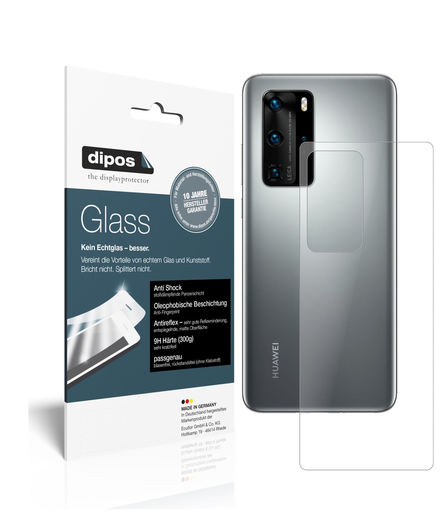 Mattes Panzerglas: Schutz vor Brüchen, Fingerabdrücken und Bildschirmblendung für Huawei-P40 Rückseite