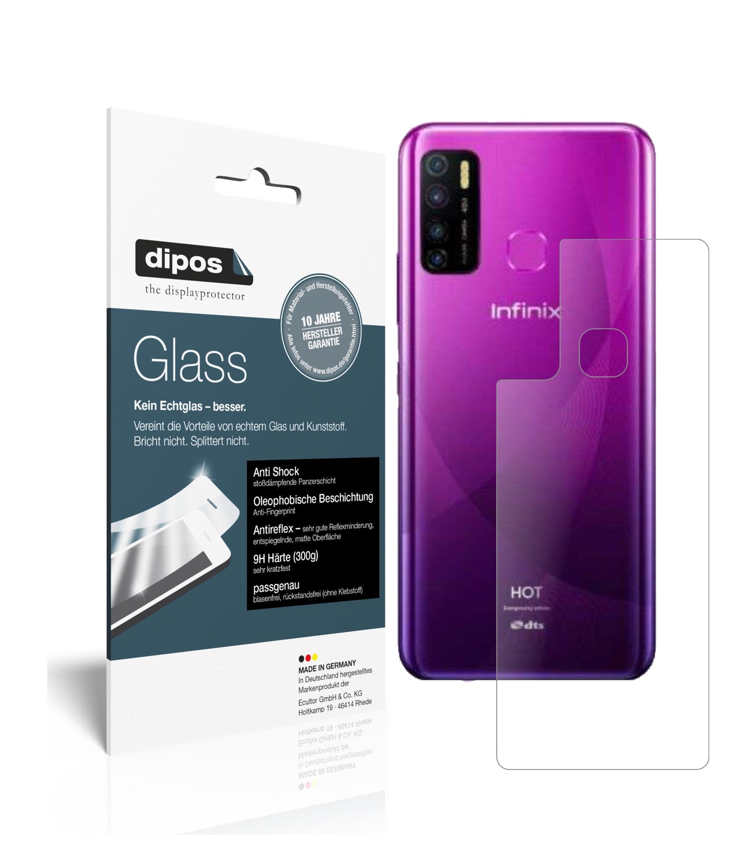 Mattes Panzerglas: Schutz vor Brüchen, Fingerabdrücken und Bildschirmblendung für Infinix-Hot 9 Pro Rückseite