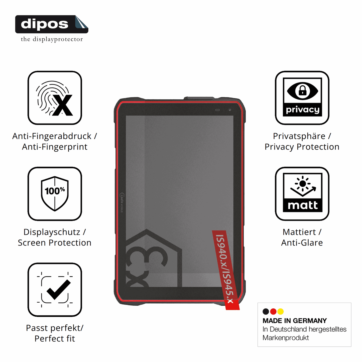 Screen Protector for i.safe MOBILE IS940.1 Privacy Filter 4-Way Protection dipos