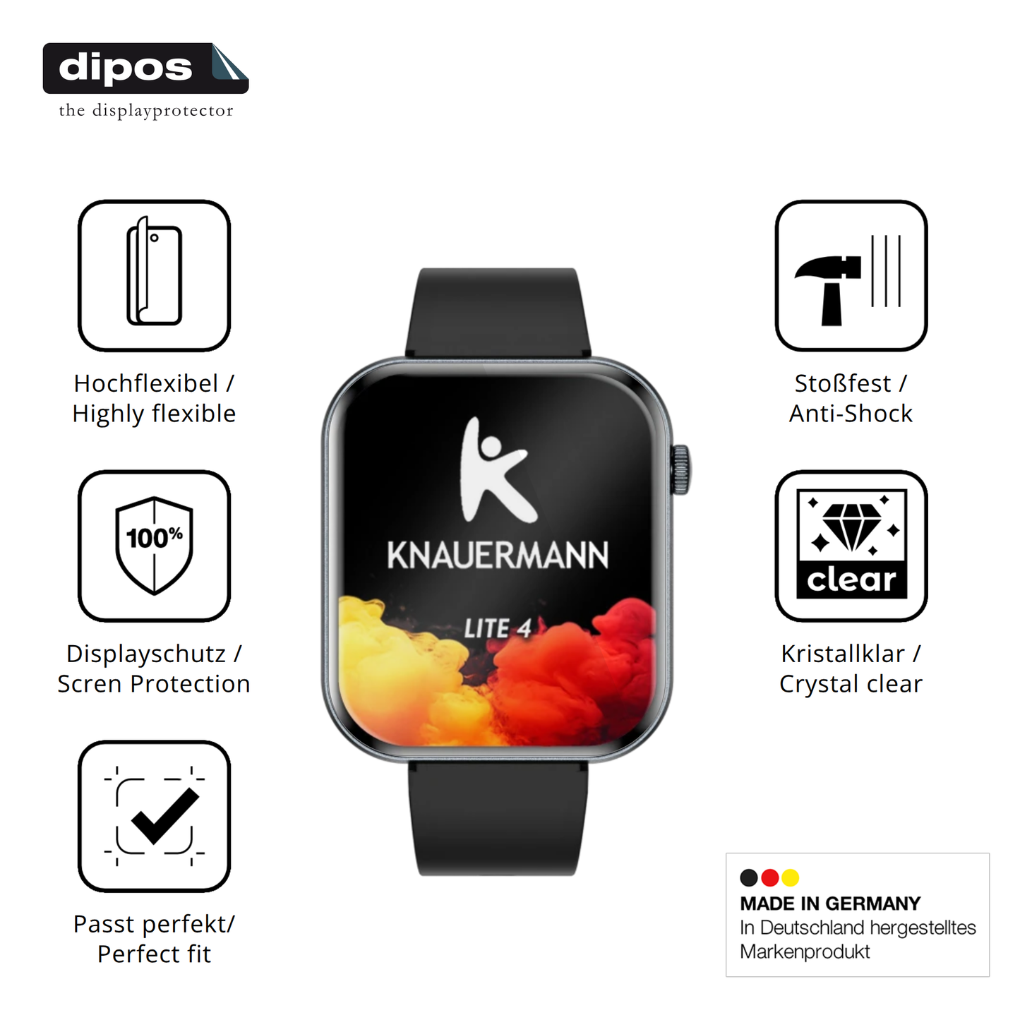 2x 3D Full Cover Schutzfolie für Knauermann Lite 4 2026 (eckig)