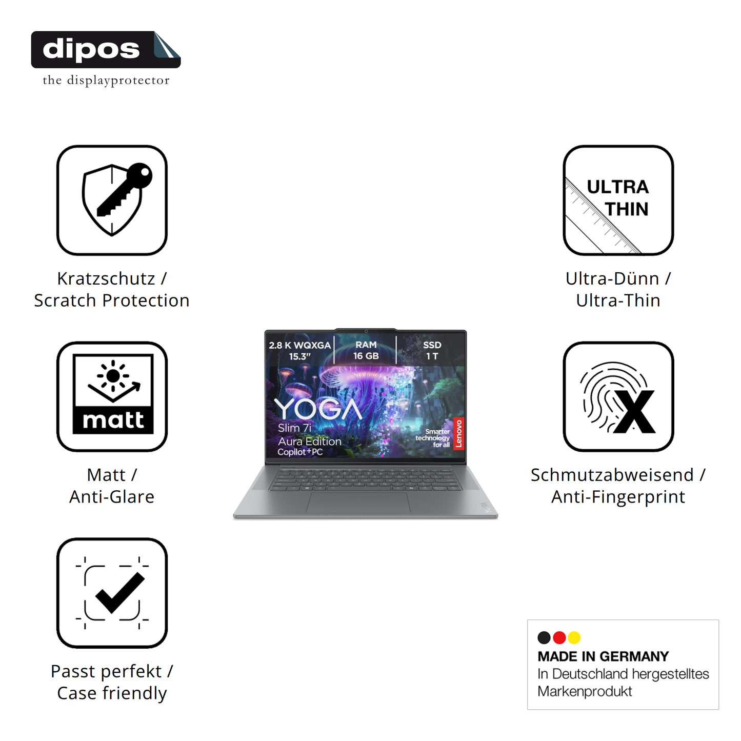 Displayschutz hergestellt in Deutschland, höchste Qualität made in Germany