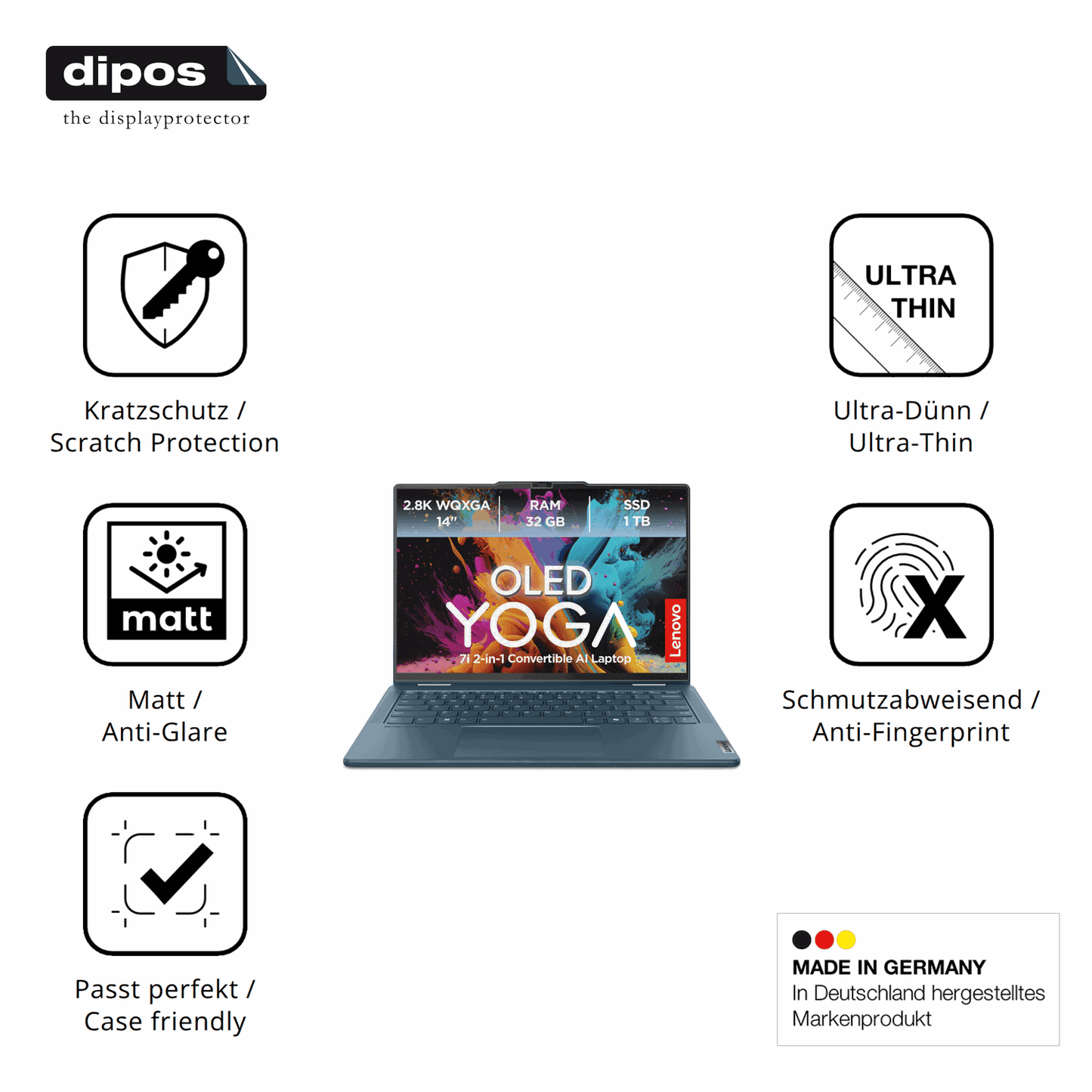 Displayschutz hergestellt in Deutschland, höchste Qualität made in Germany