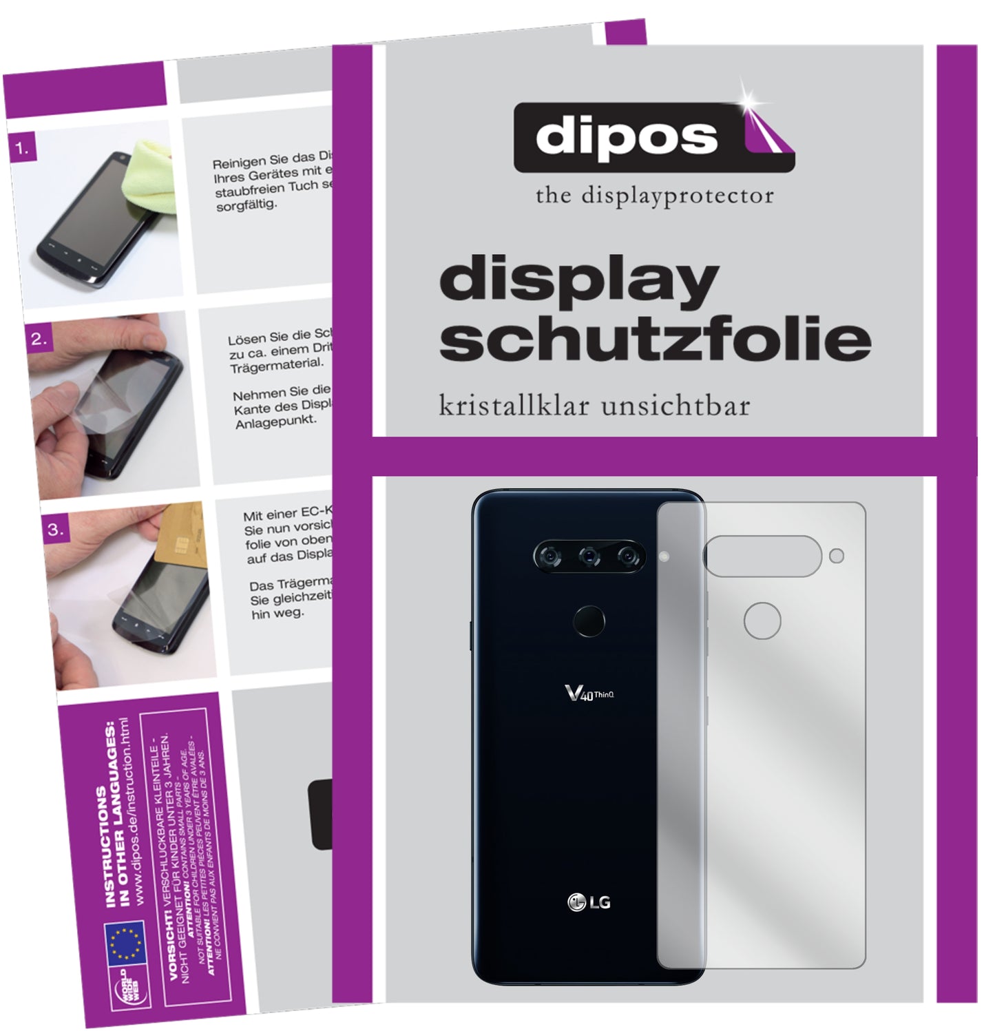 Kristallklare, dünne Schutzfolie: Kratzfest & passgenau für LG-V40 ThinQ Rückseite