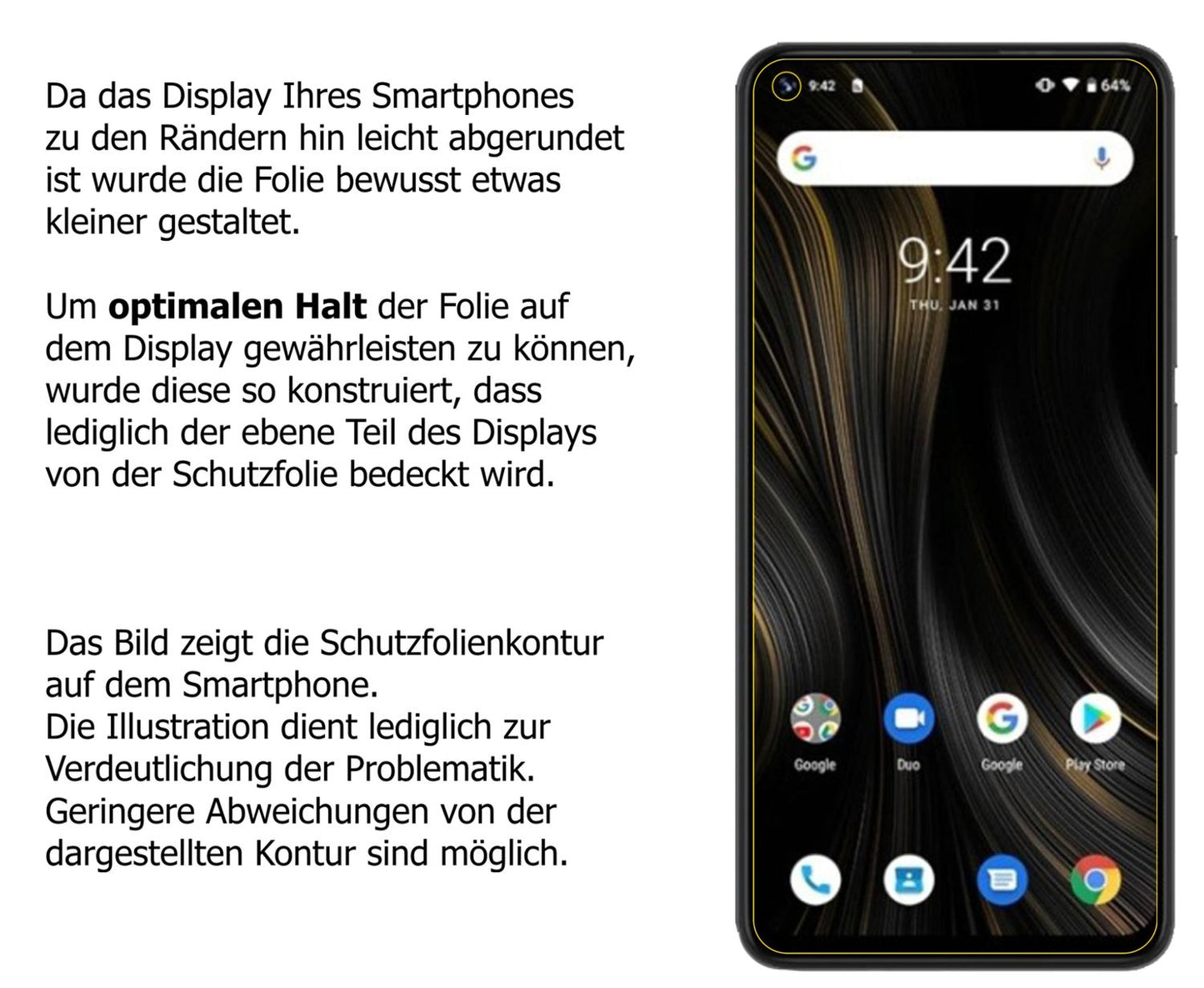 Schutzfolie mit optimaler Passform, zur Verwendung mit Hüllen geeignet