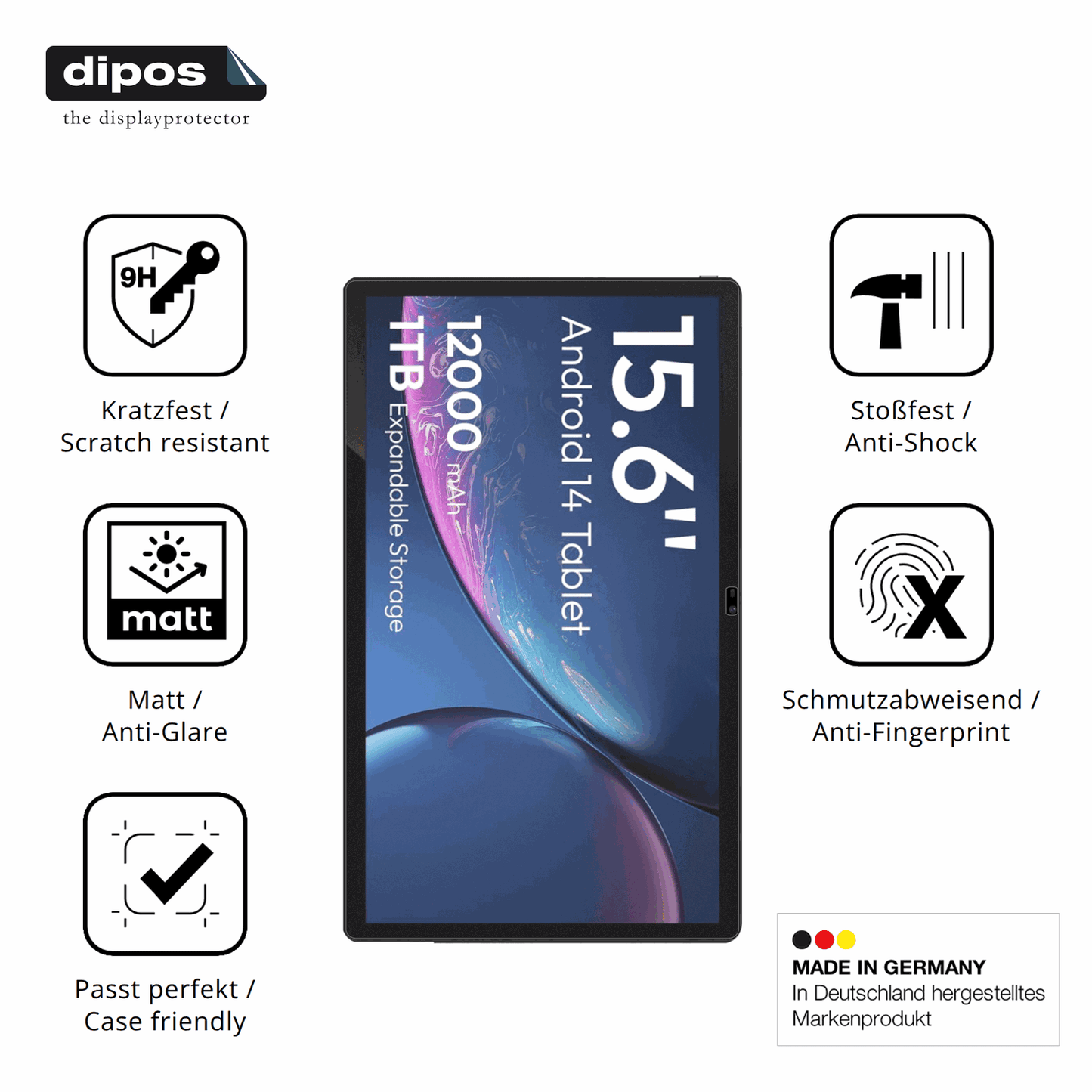 2x Screen Protector for MESWAO 15.6 Zoll matte Flexible Glass 9H dipos
