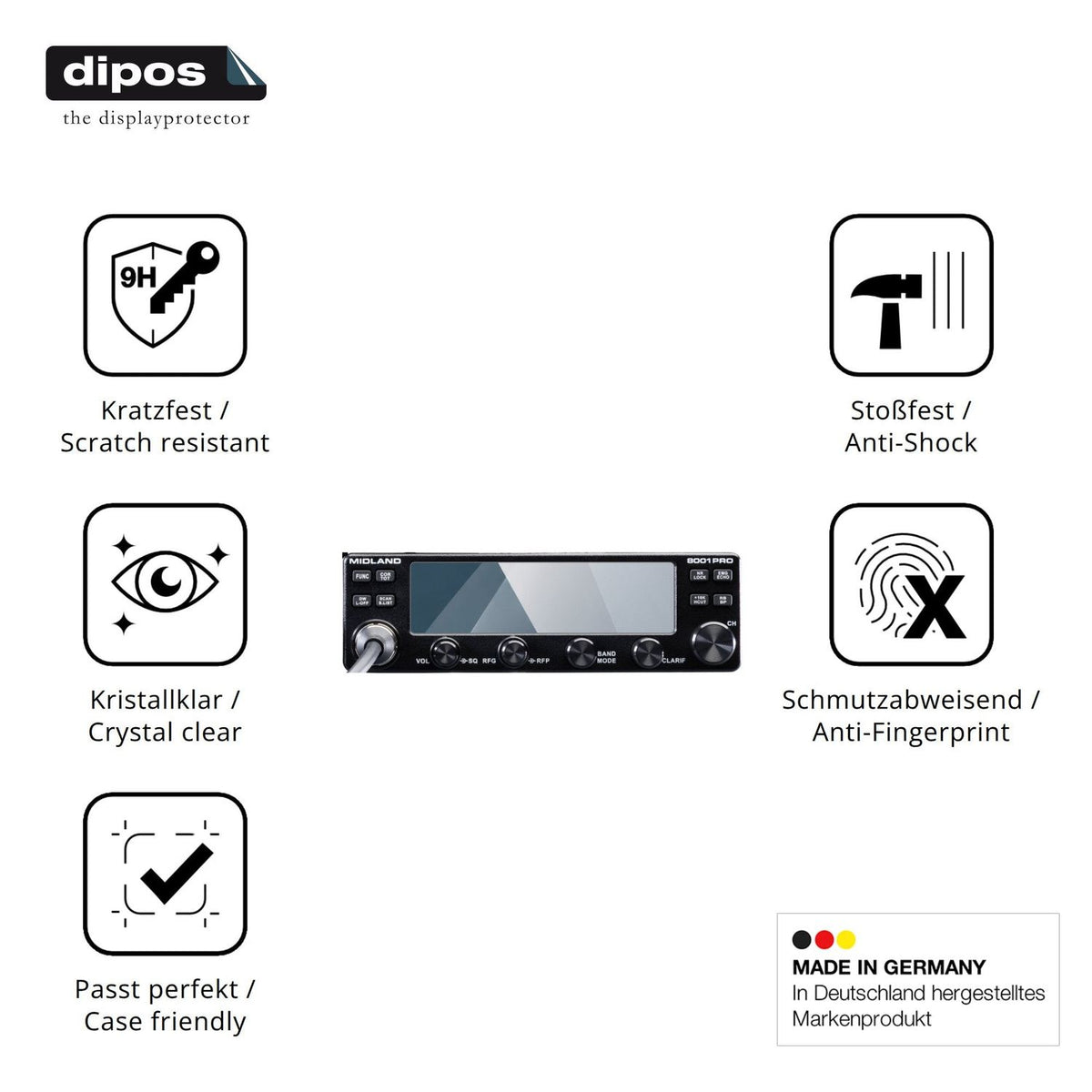 2x Screen Protector for Midland 8001 Pro Flexible Glass 9H dipos