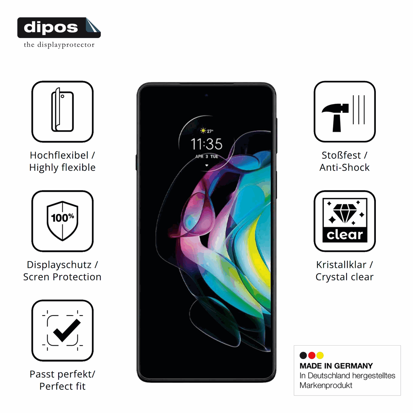 2x Screen Protector for Motorola Edge 20 Protective Film covers 100% dipos Flex